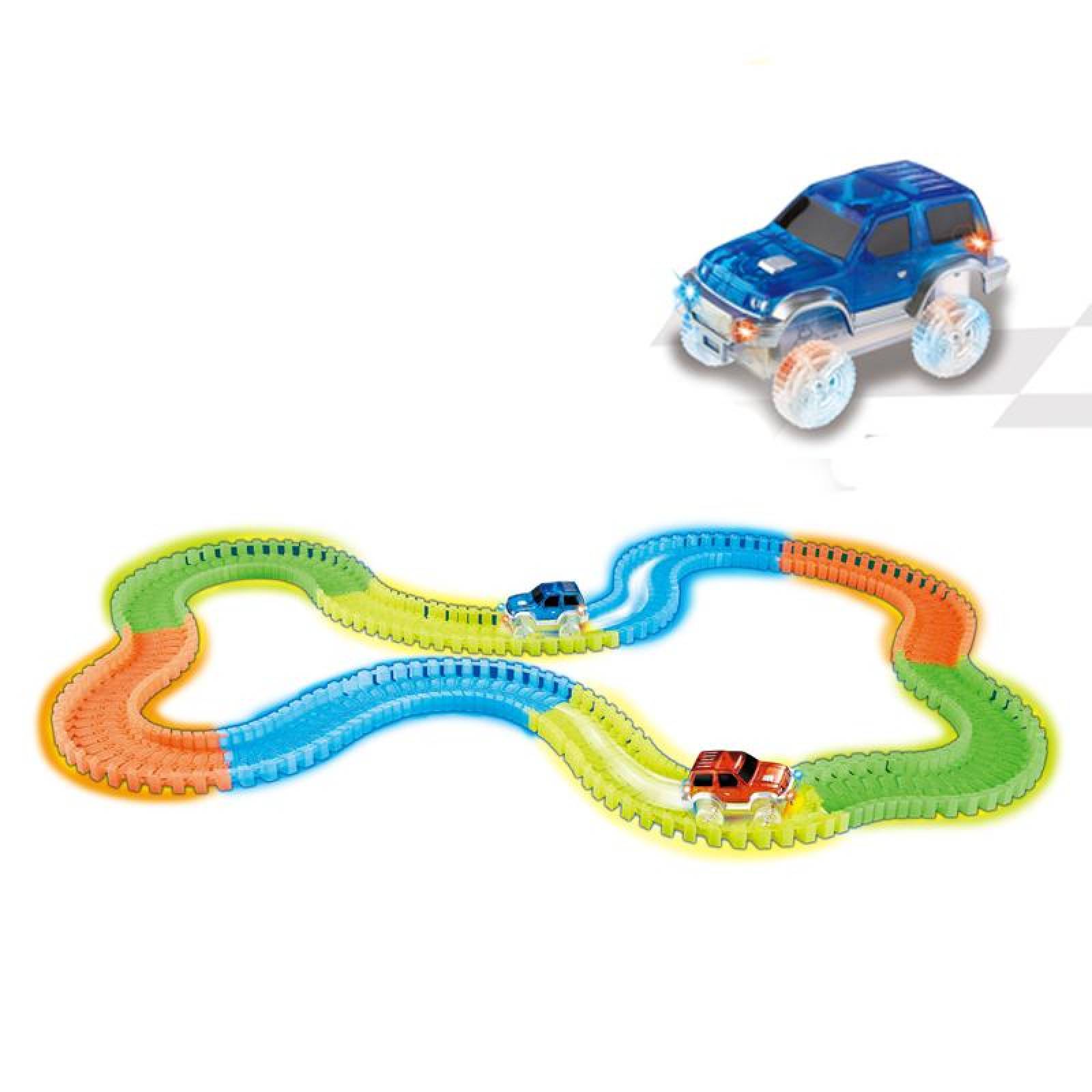 Pista de carrera flexible infantil 220pcs 1 auto luminoso 