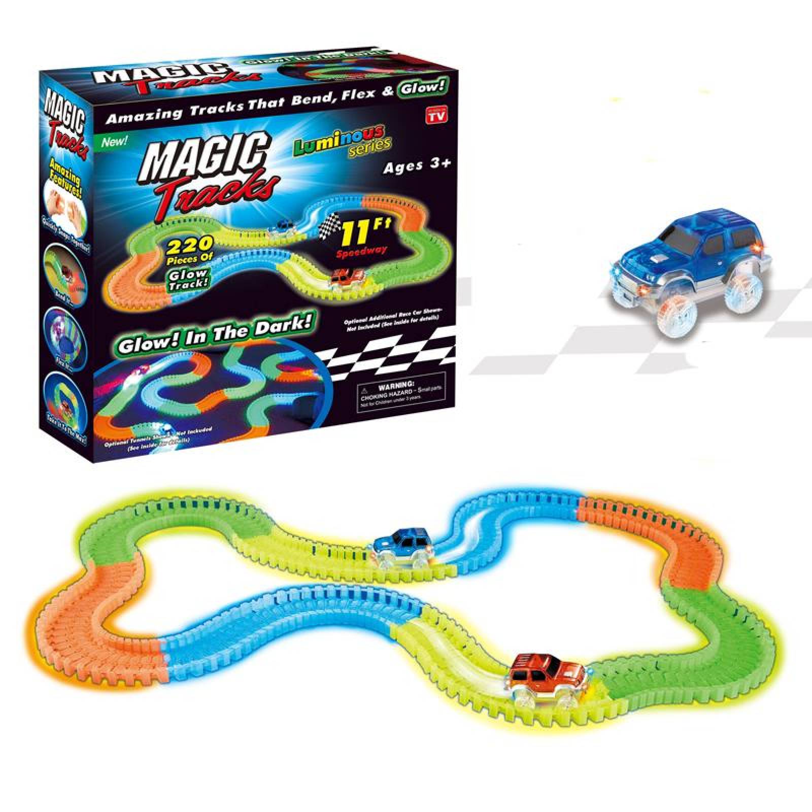 Pista de carrera flexible infantil 220pcs 1 auto luminoso 