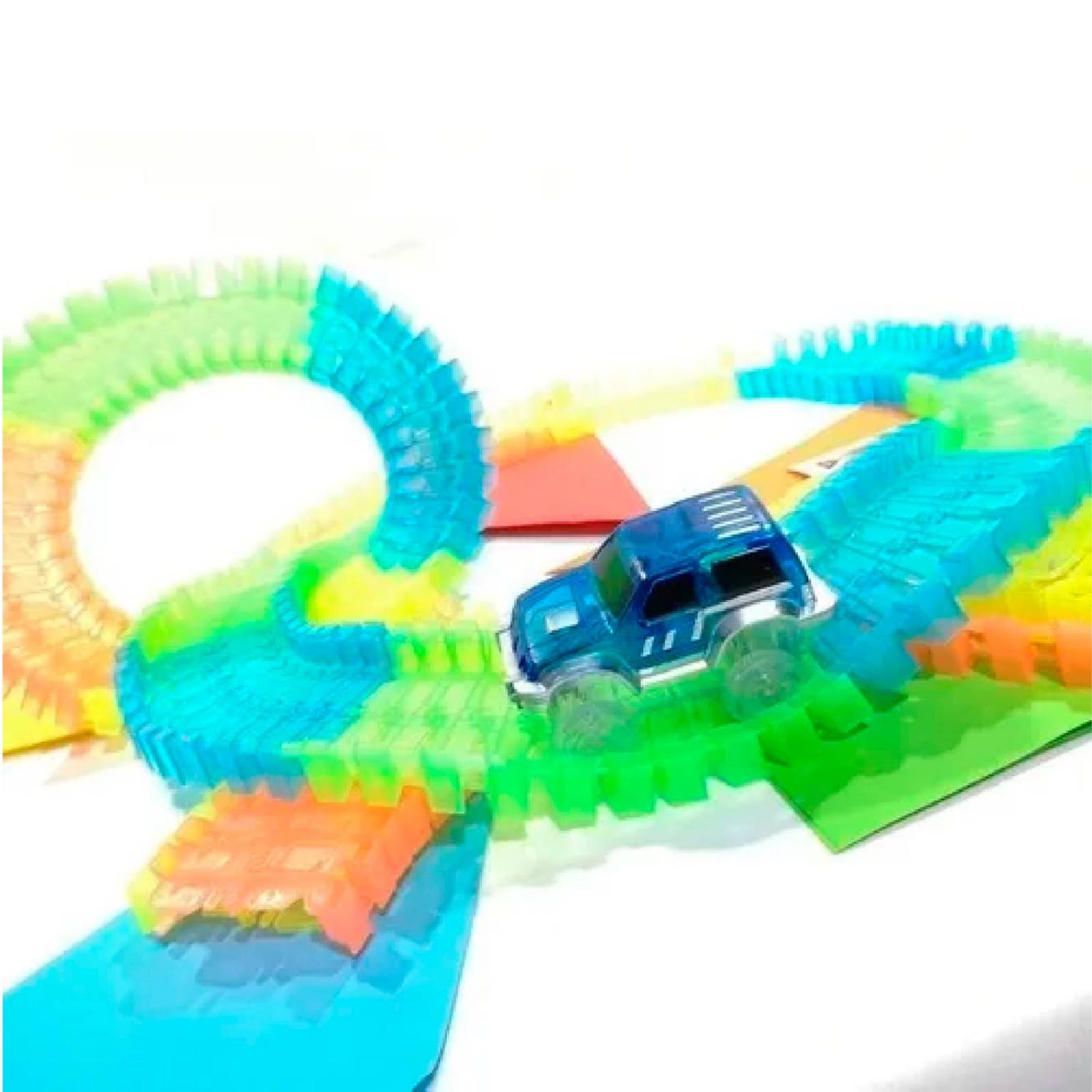 Pista de carrera flexible infantil 220pcs 1 auto luminoso 