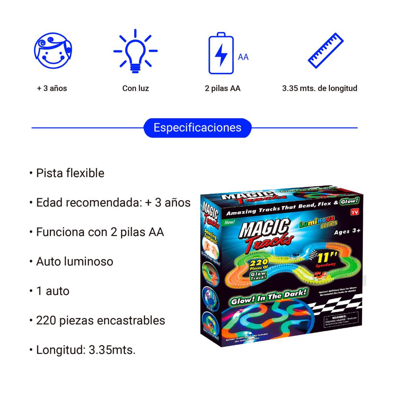 Pista de carrera flexible infantil 220pcs 1 auto luminoso 