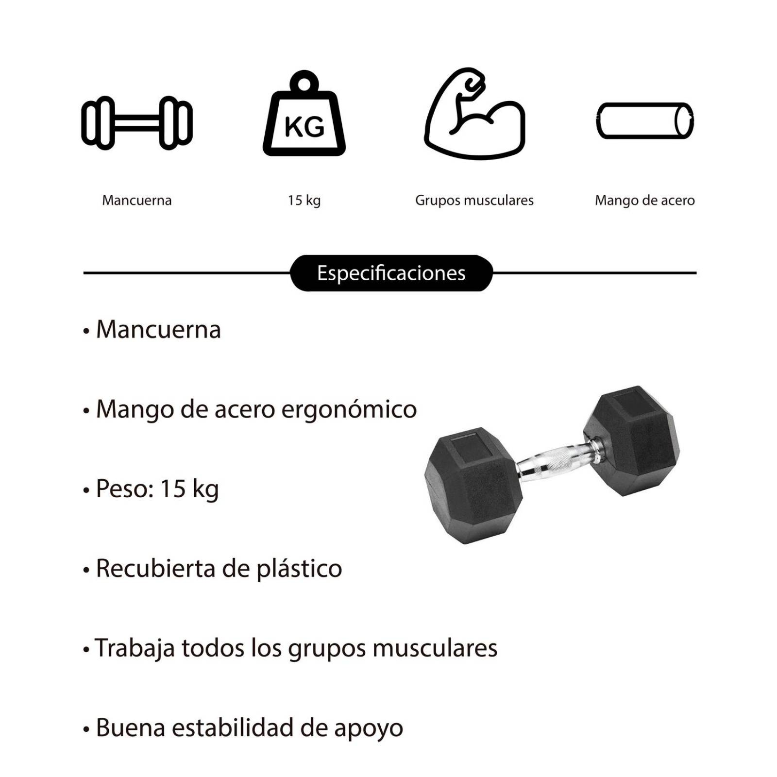 Mancuerna Hexagonal Fija 15kg Pesa para Ejercicio