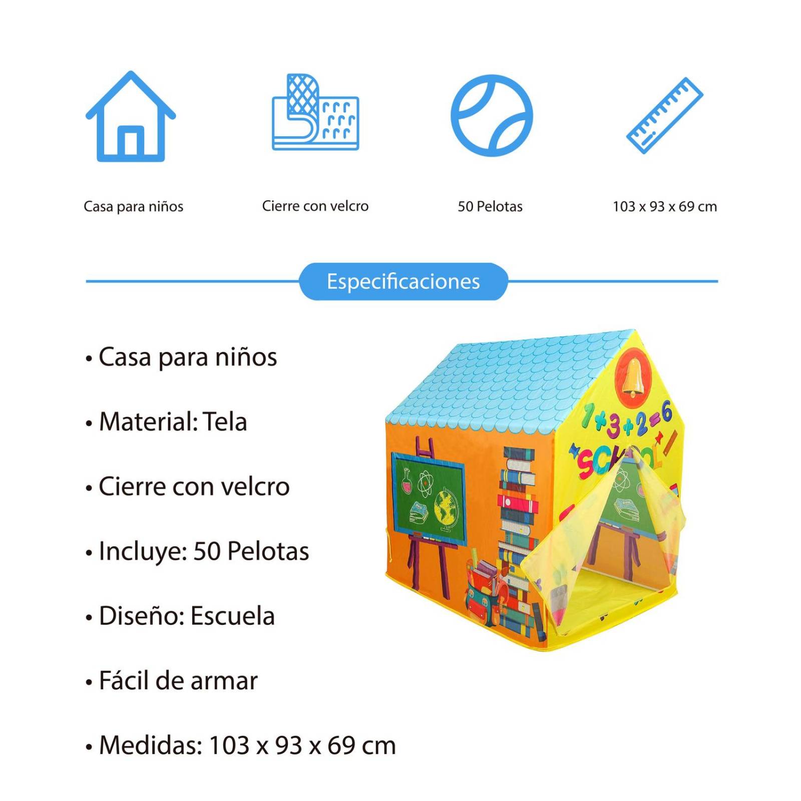 Casita De Tela Para Niños Ambientada Escuela + 50 pelotitas