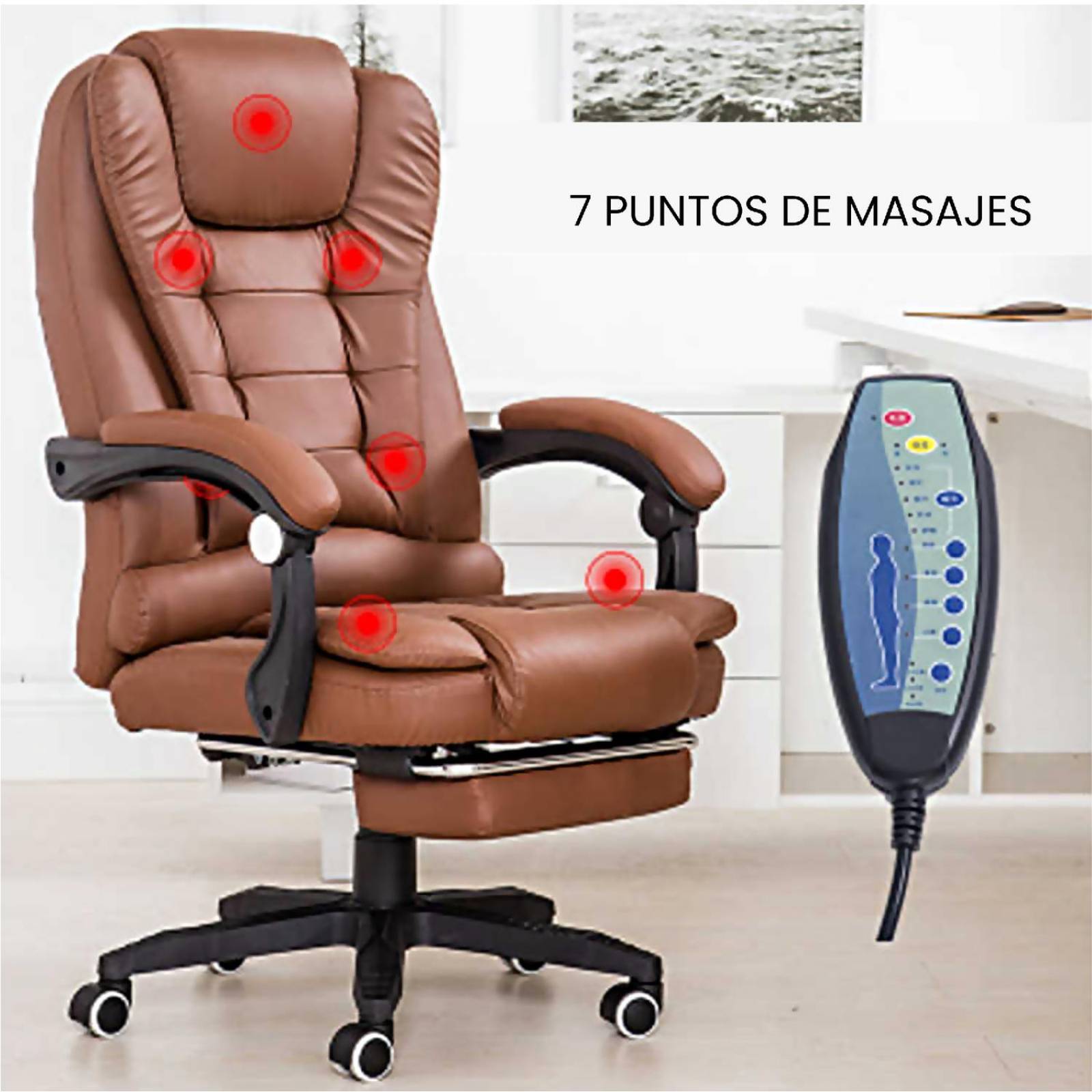 Silla Ejecutiva Sillón Oficina 7 Puntos Masajes Y Reposapies Marrón