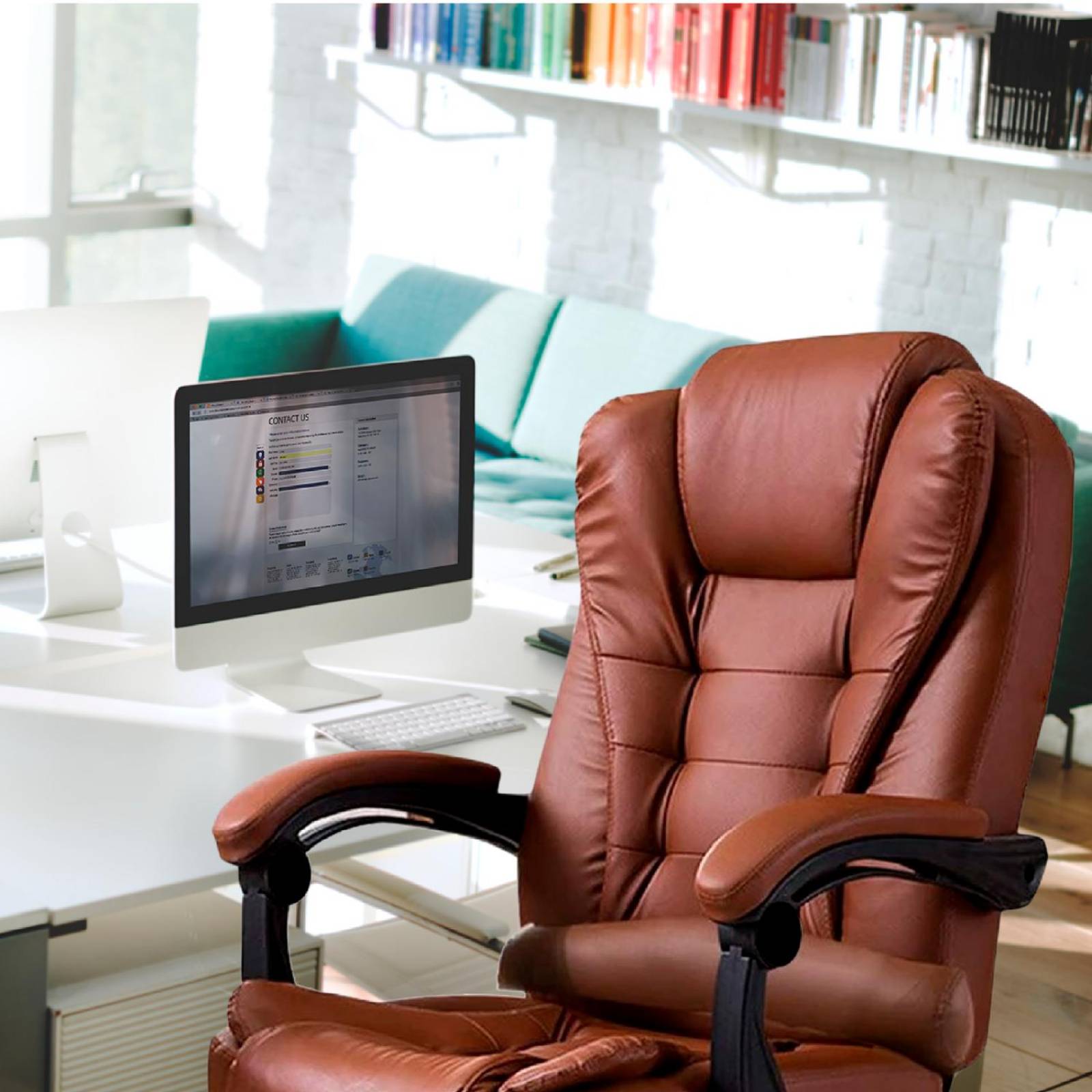 Silla Ejecutiva Sillón Oficina 7 Puntos Masajes Y Reposapies Marrón