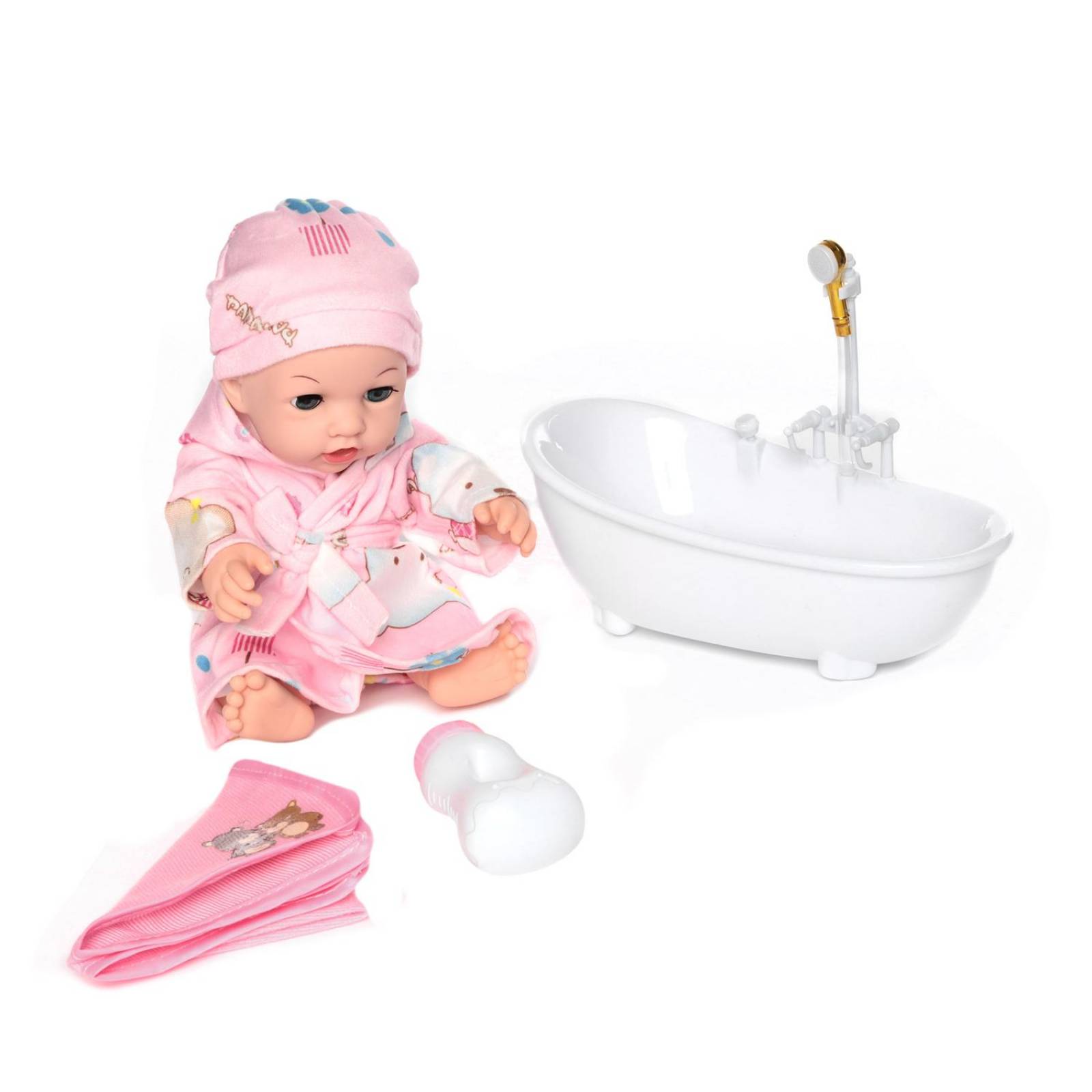 Muñeca bebé sonido set baño con accesorios bañera biberón 