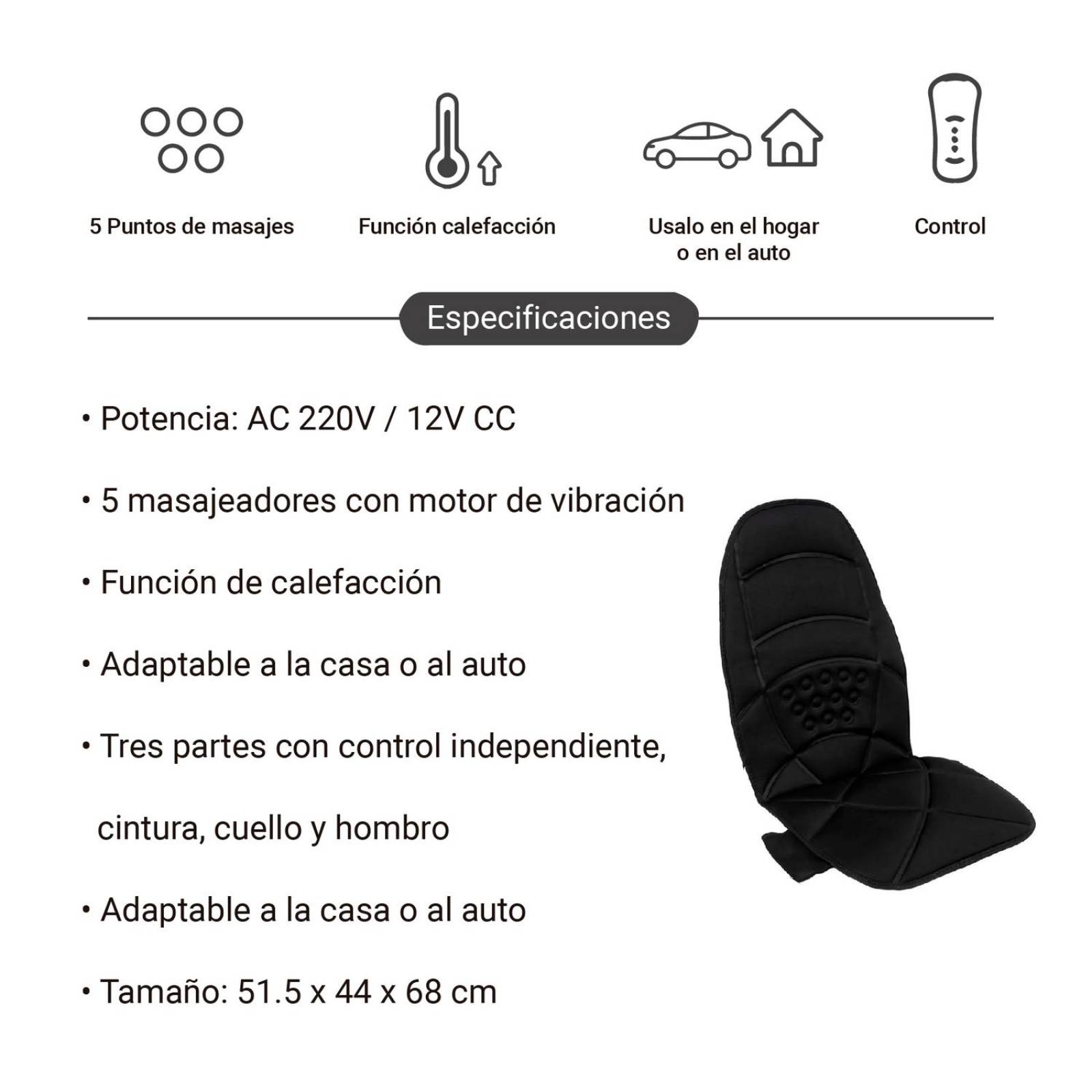 Cojin Lumbar Masajeador Con Vibracion Para Autos 12v 