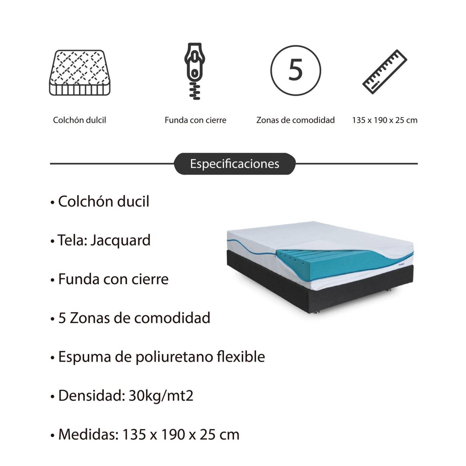 Colchón Sky Flex - Du Ciel - 1.35mx1,90mx0,20m 