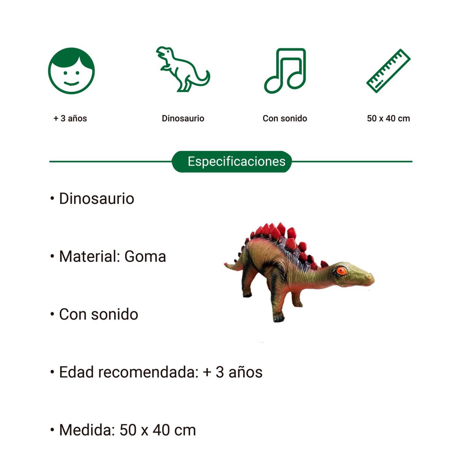 Dinosaurio Rex, juguete de goma, juguete con sonido, 50cm.