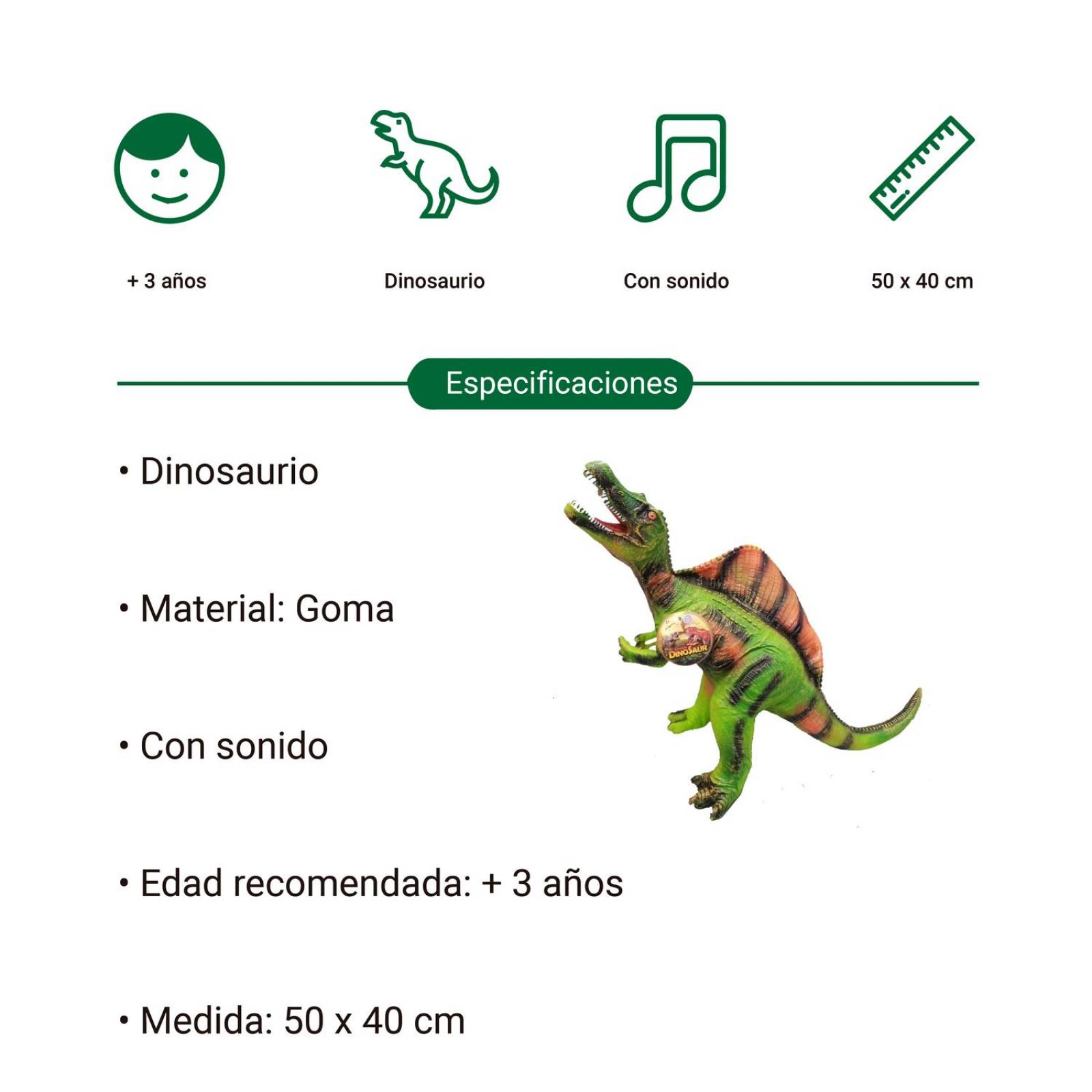 Dinosaurio Rex, juguete de goma, juguete con sonido, 50cm.
