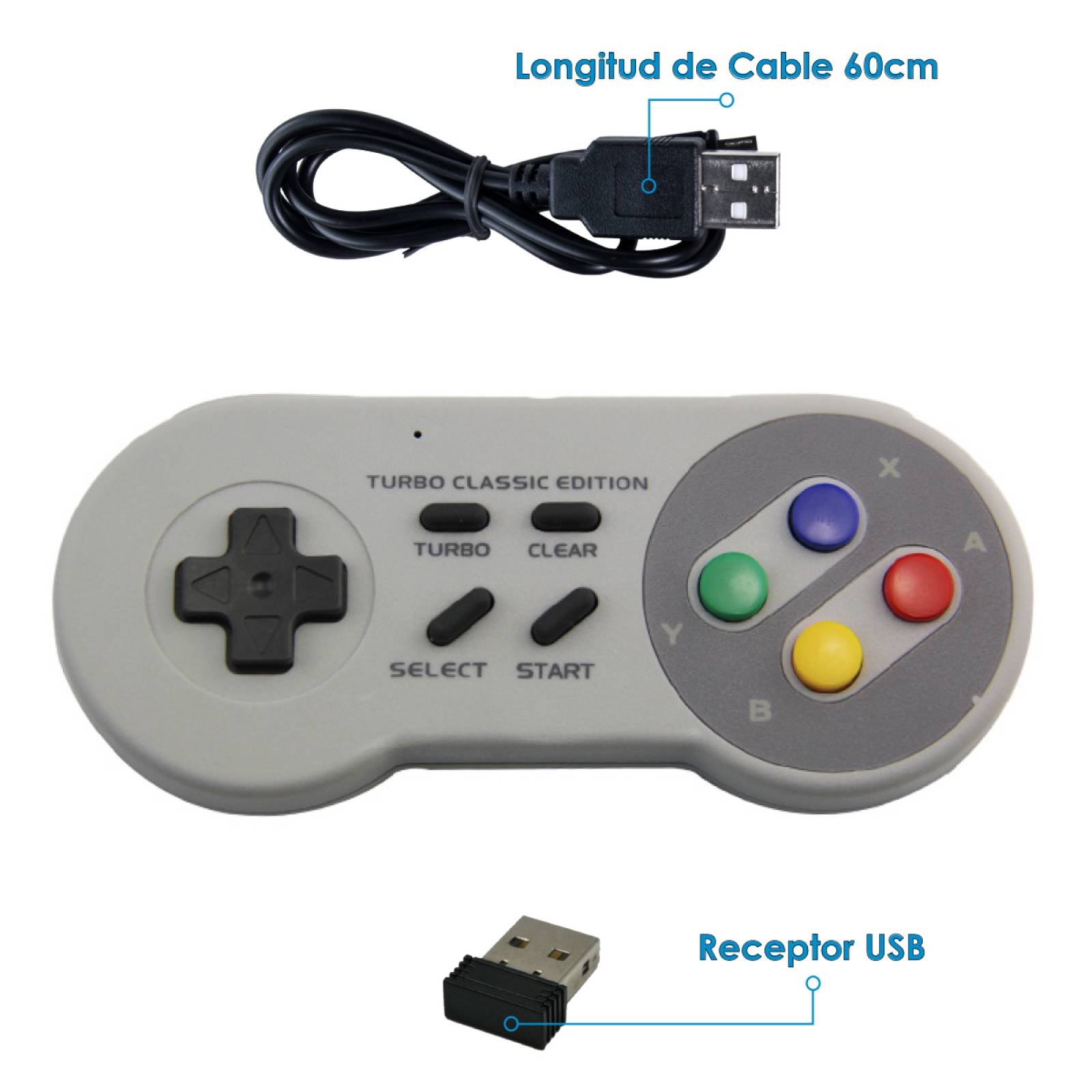 Control Inalambrico Compatible NES Mini / SNES Classic / PC / Laptop