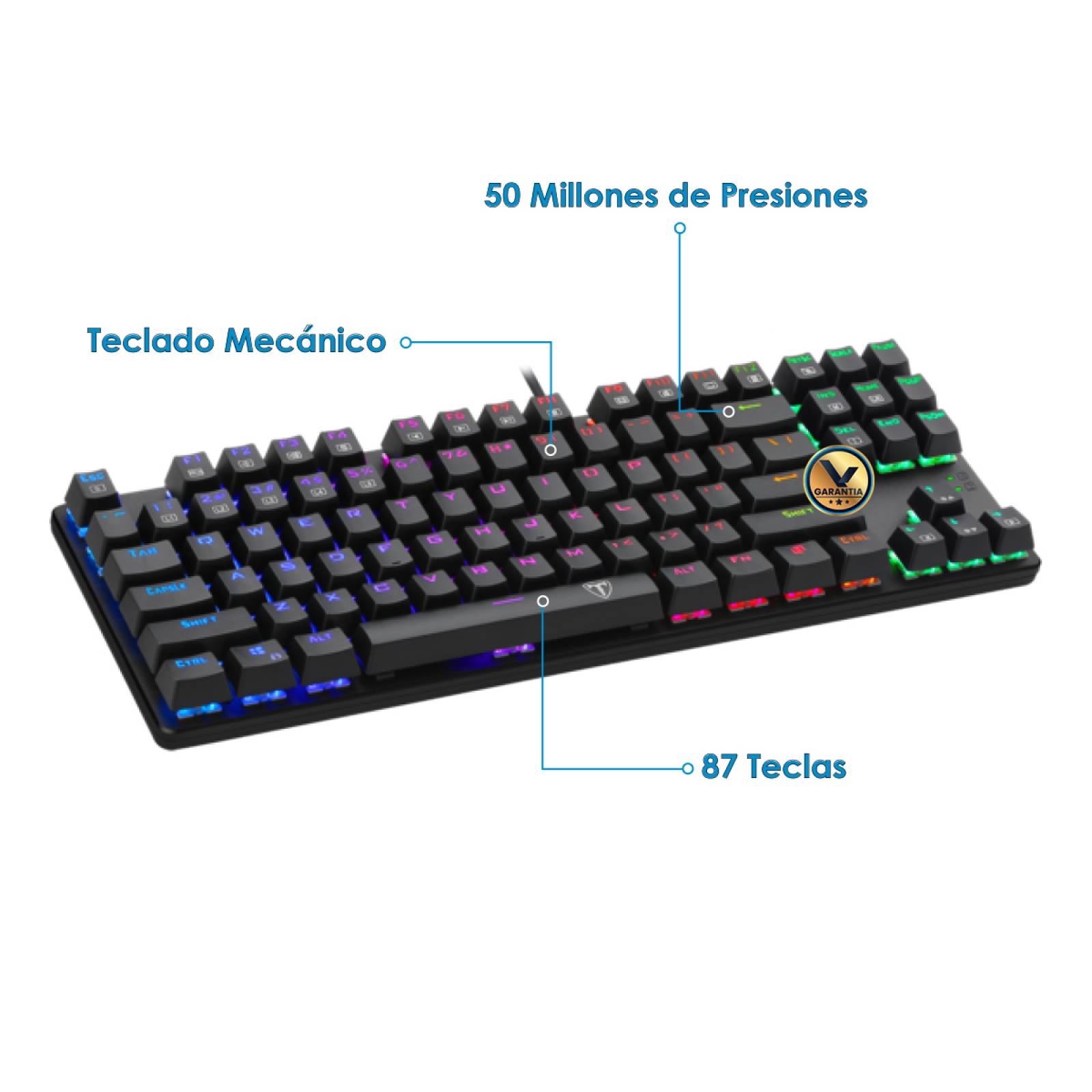 Teclado Mecánico Gamer Blanco Switch Blue Retro Iluminado RGB Bora
