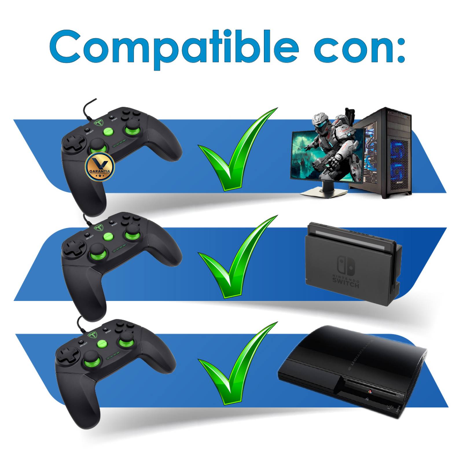 Control USB Alambrico Compatible Nintendo Switch PC PS3