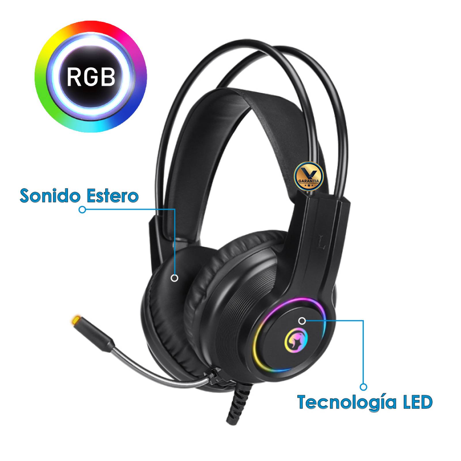 Audífonos Gamer USB con Diadema y Luz Led