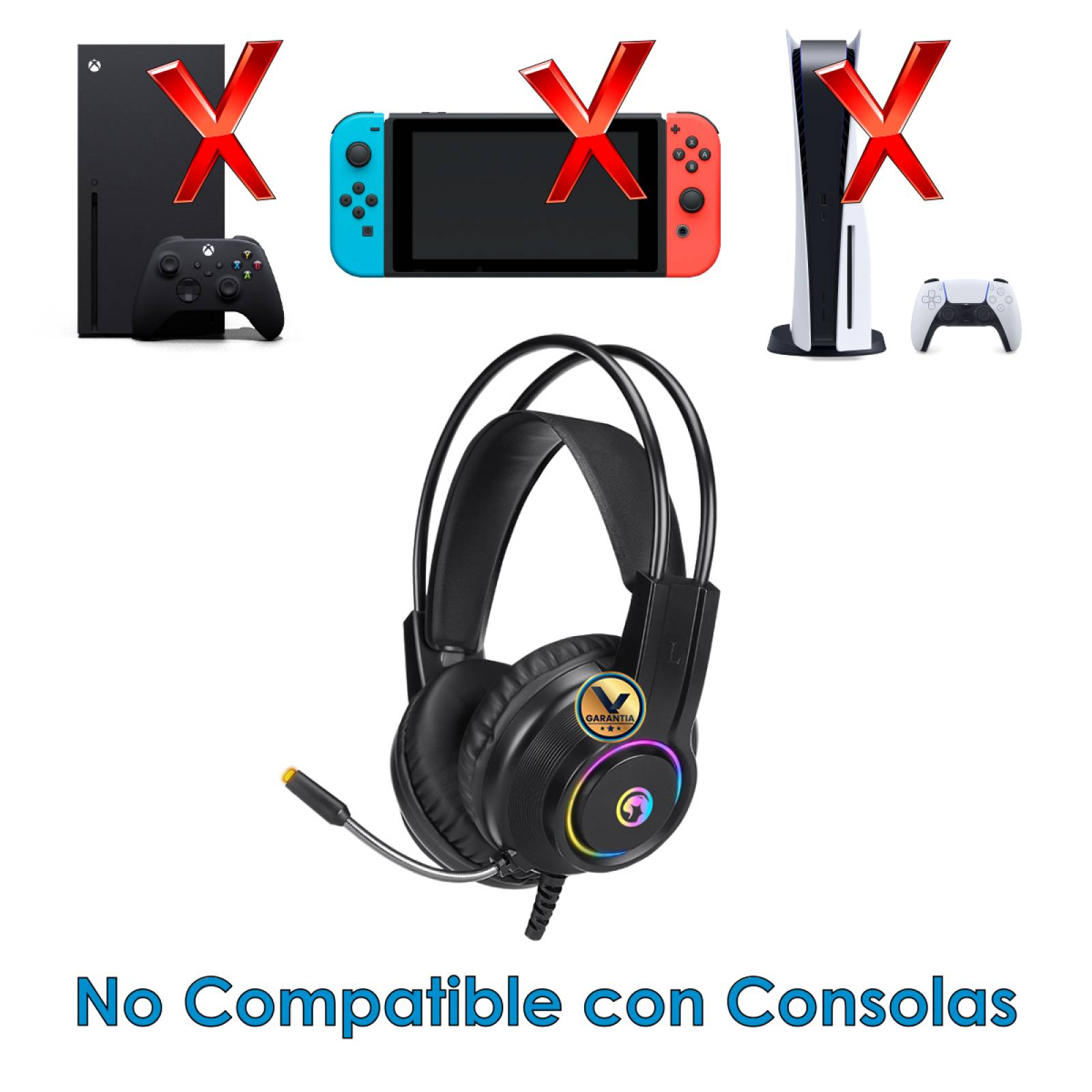 Audífonos Gamer USB con Diadema y Luz Led