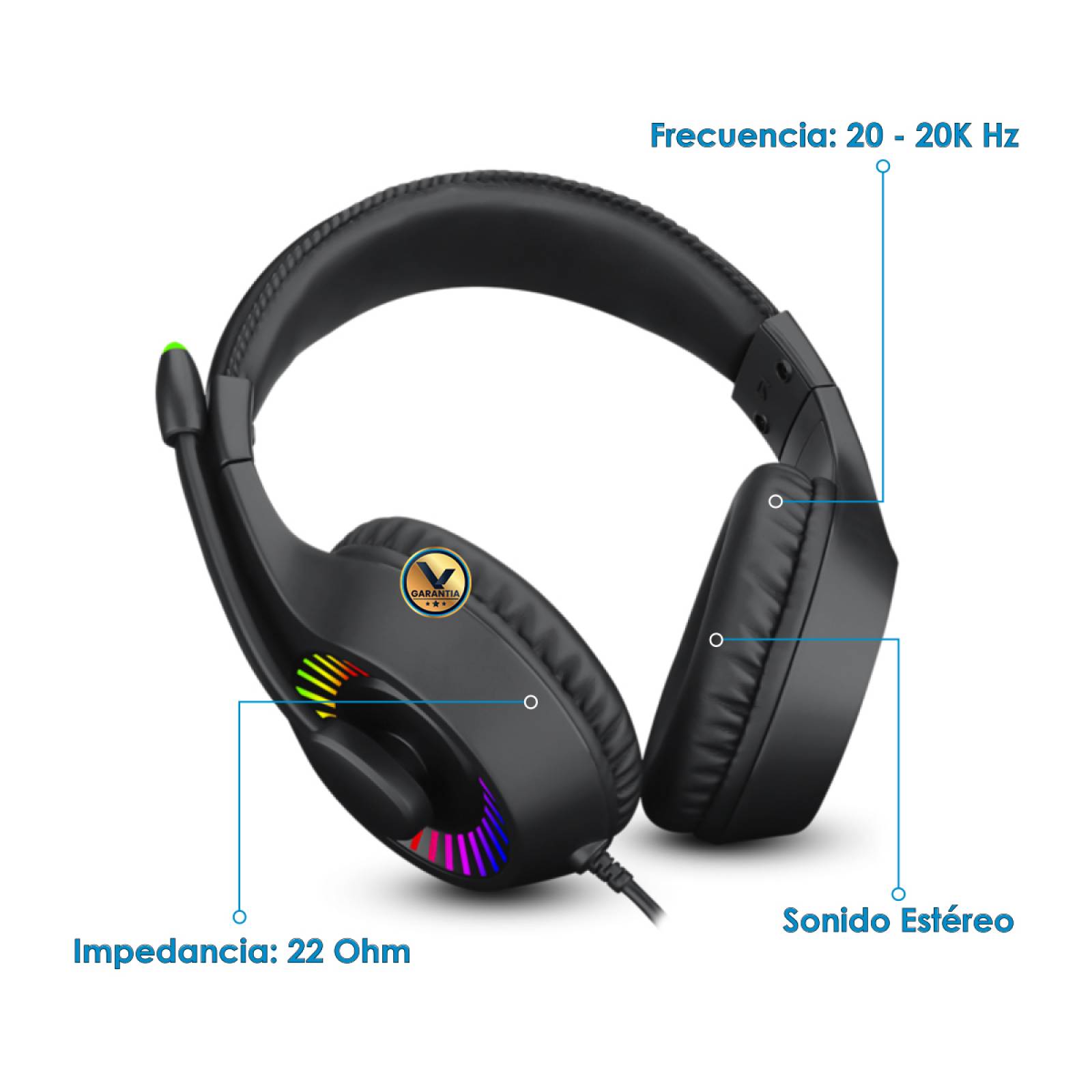 Audífonos Gamer Retro Iluminado Caspian con Diadema y Micrófono