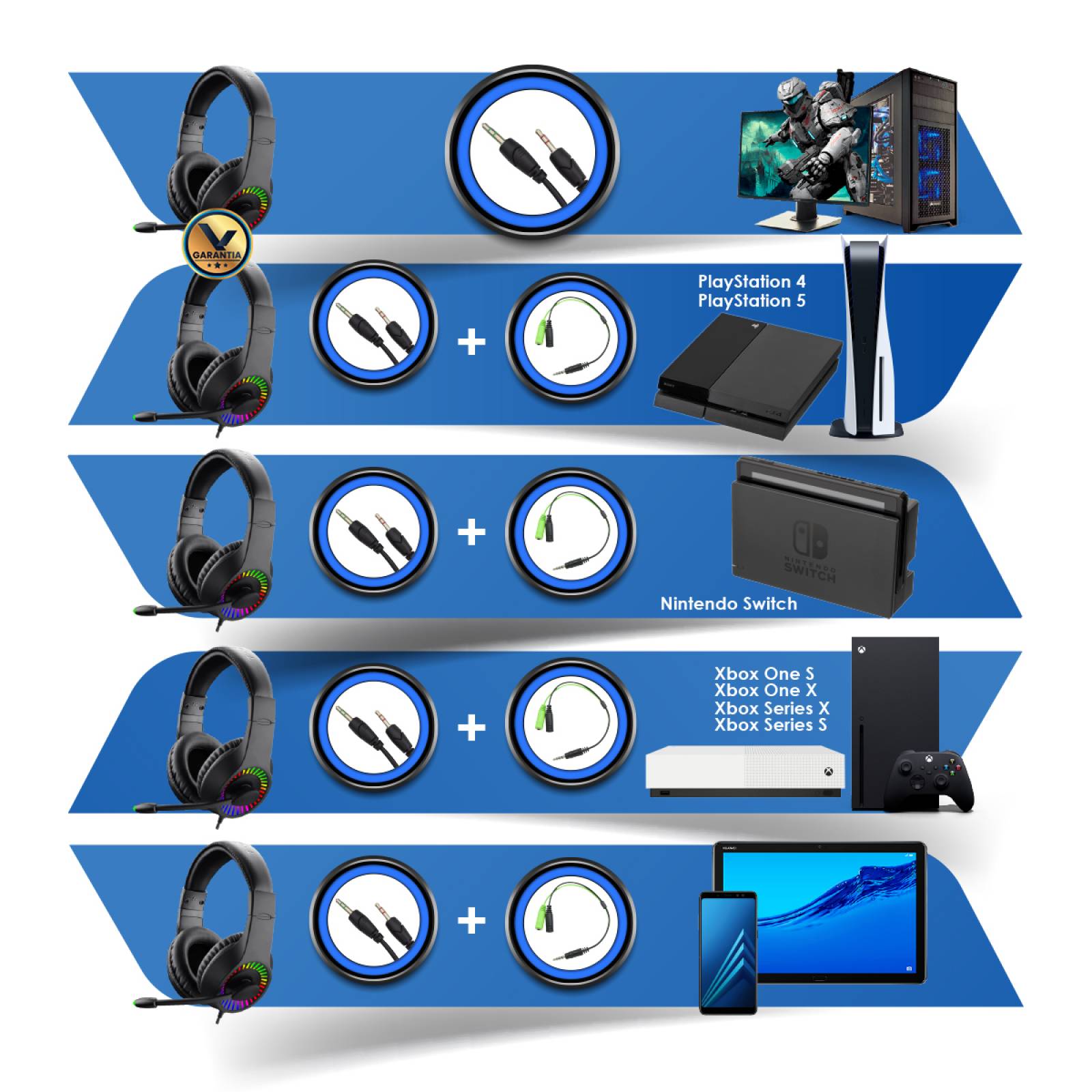 Audífonos Gamer Retro Iluminado Caspian con Diadema y Micrófono