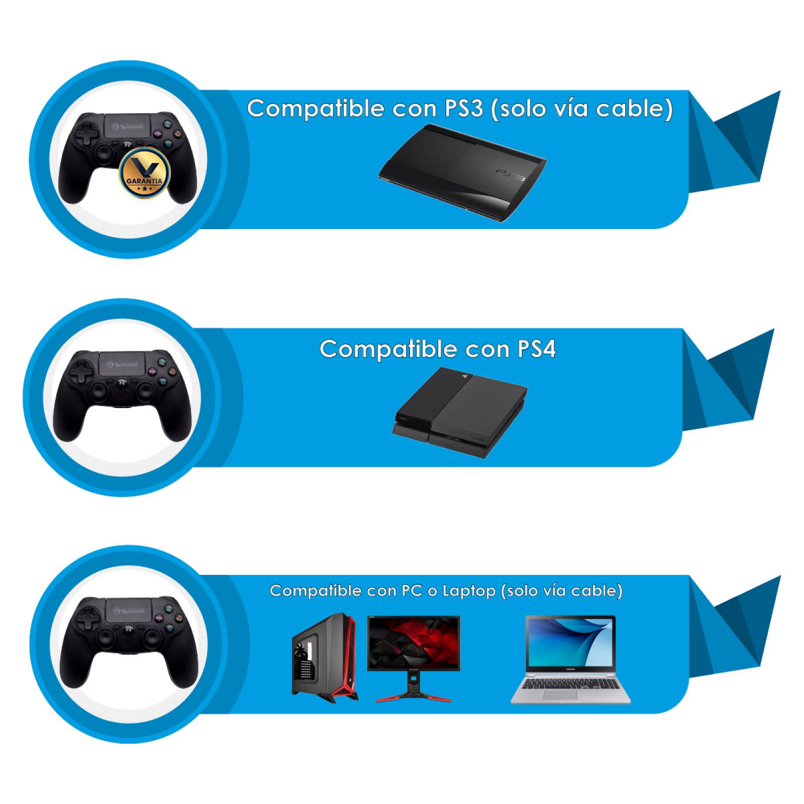 Control Inalambrico Recargable Virtual Zone Compatible PS4 PS3 o PC