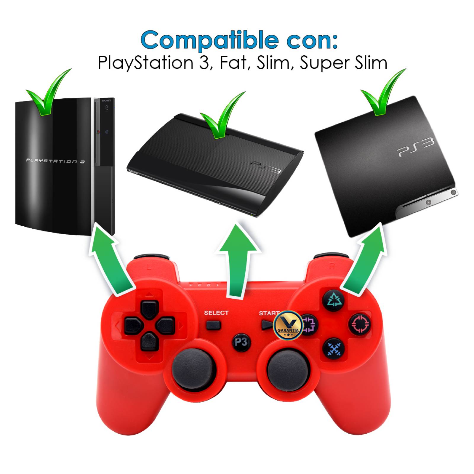 Control Inalámbrico Bluetooth Virtual Zone Azul Compatible con PlayStation 3