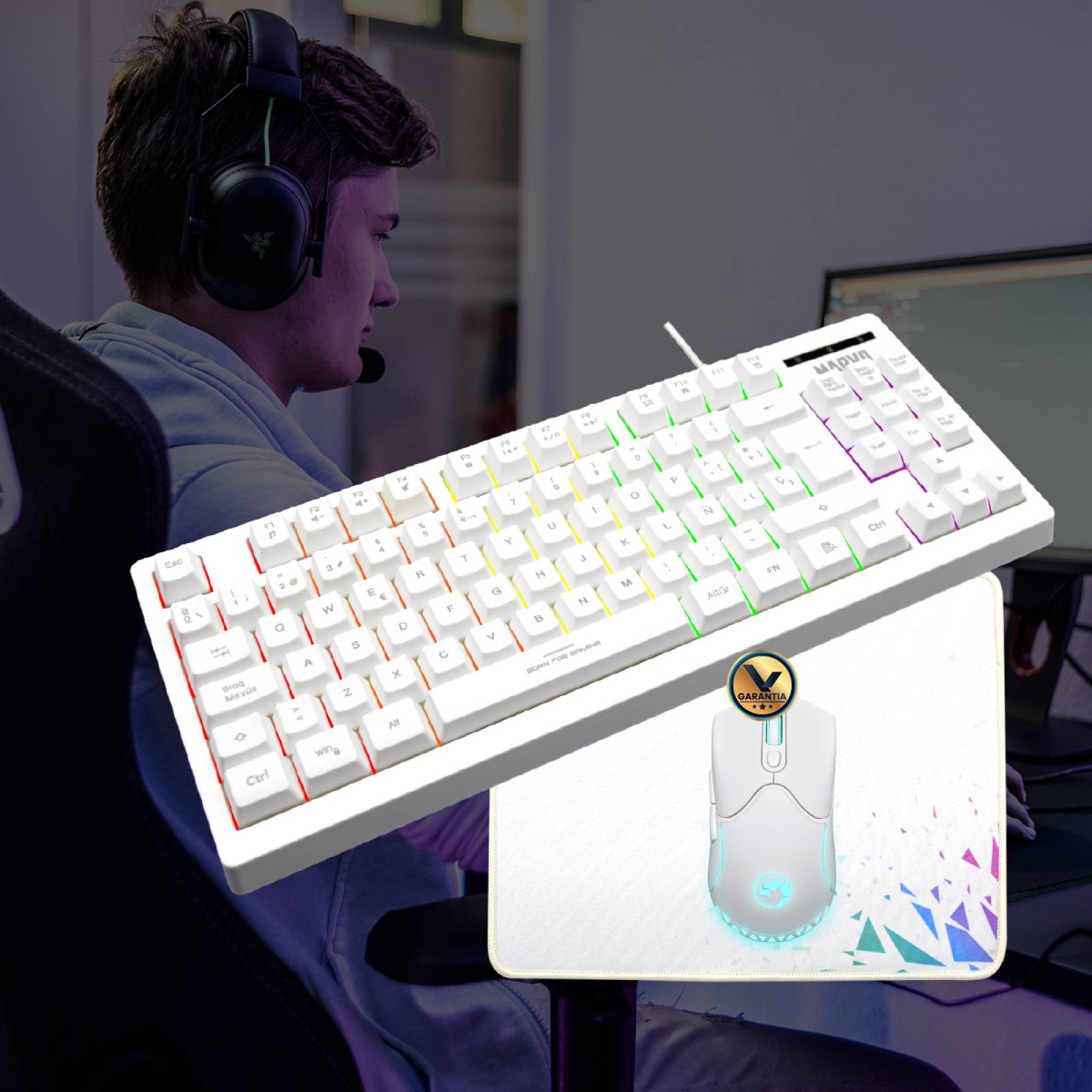 Kit Teclado Mouse y Tapete Gamer Virtual Zone 310 Blanco