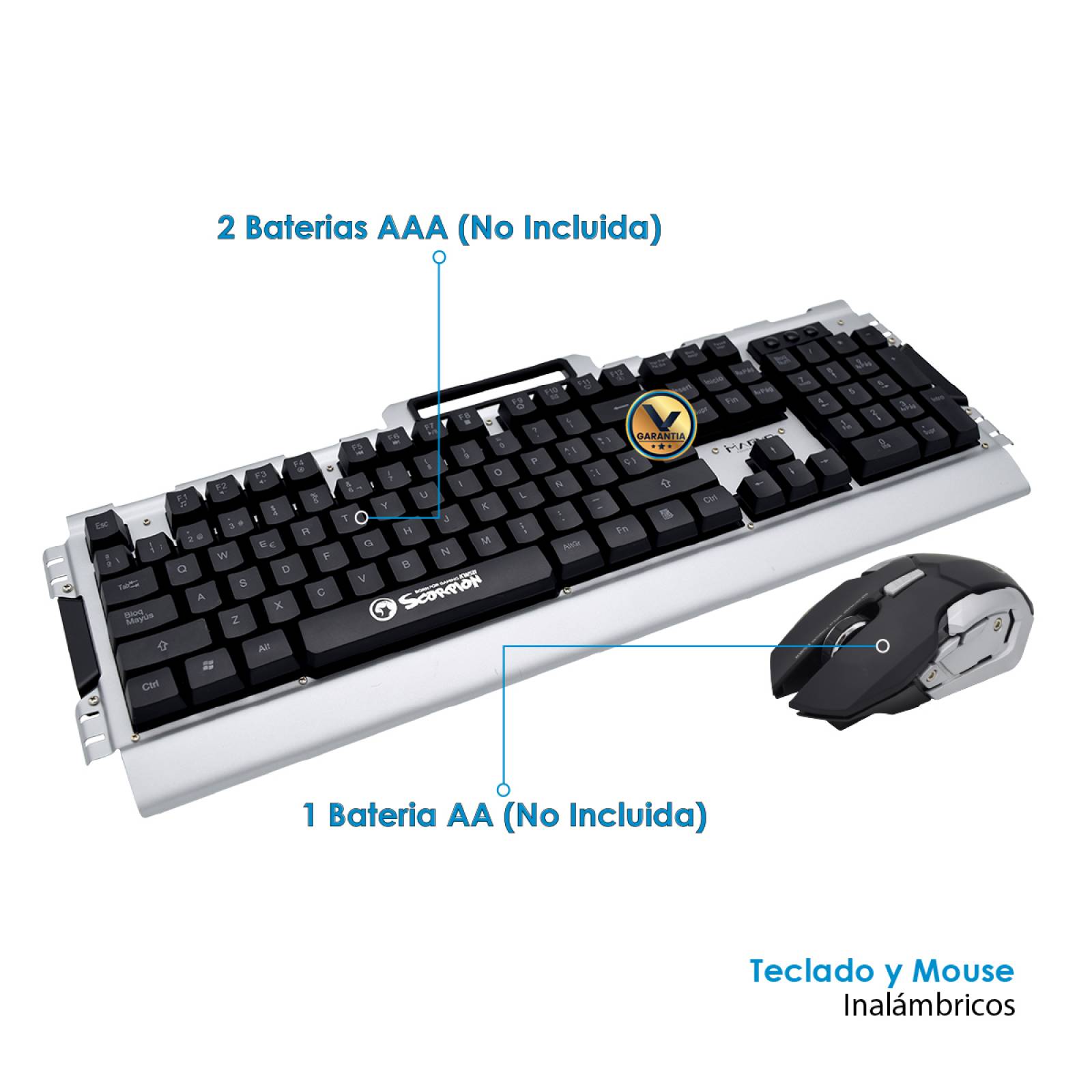 Kit Teclado y Mouse Gamer Inalámbrico Metálico KW511 Marvo