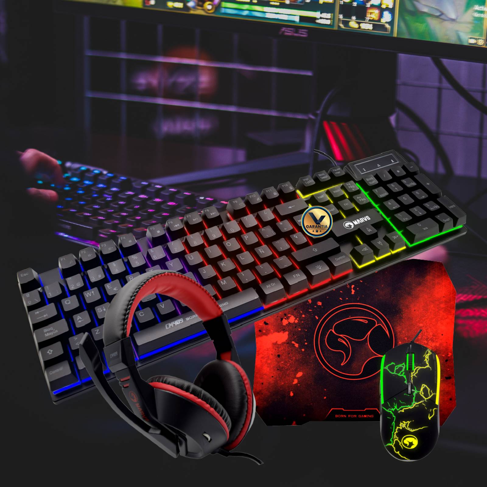 Kit Teclado Mouse Diadema y Tapete Gamer Virtual Zone 409