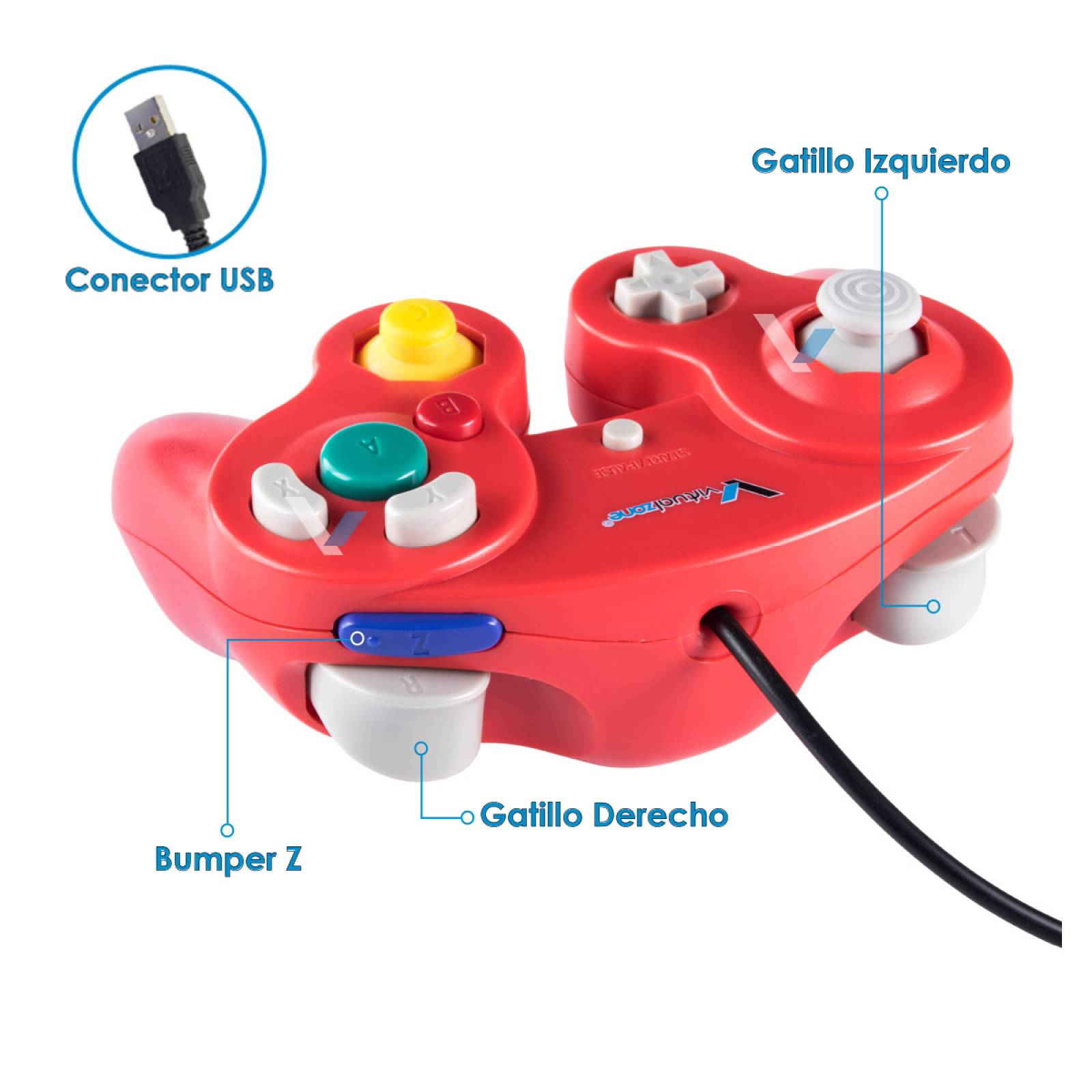 Control USB Alambrico Retro Tipo GC para PC