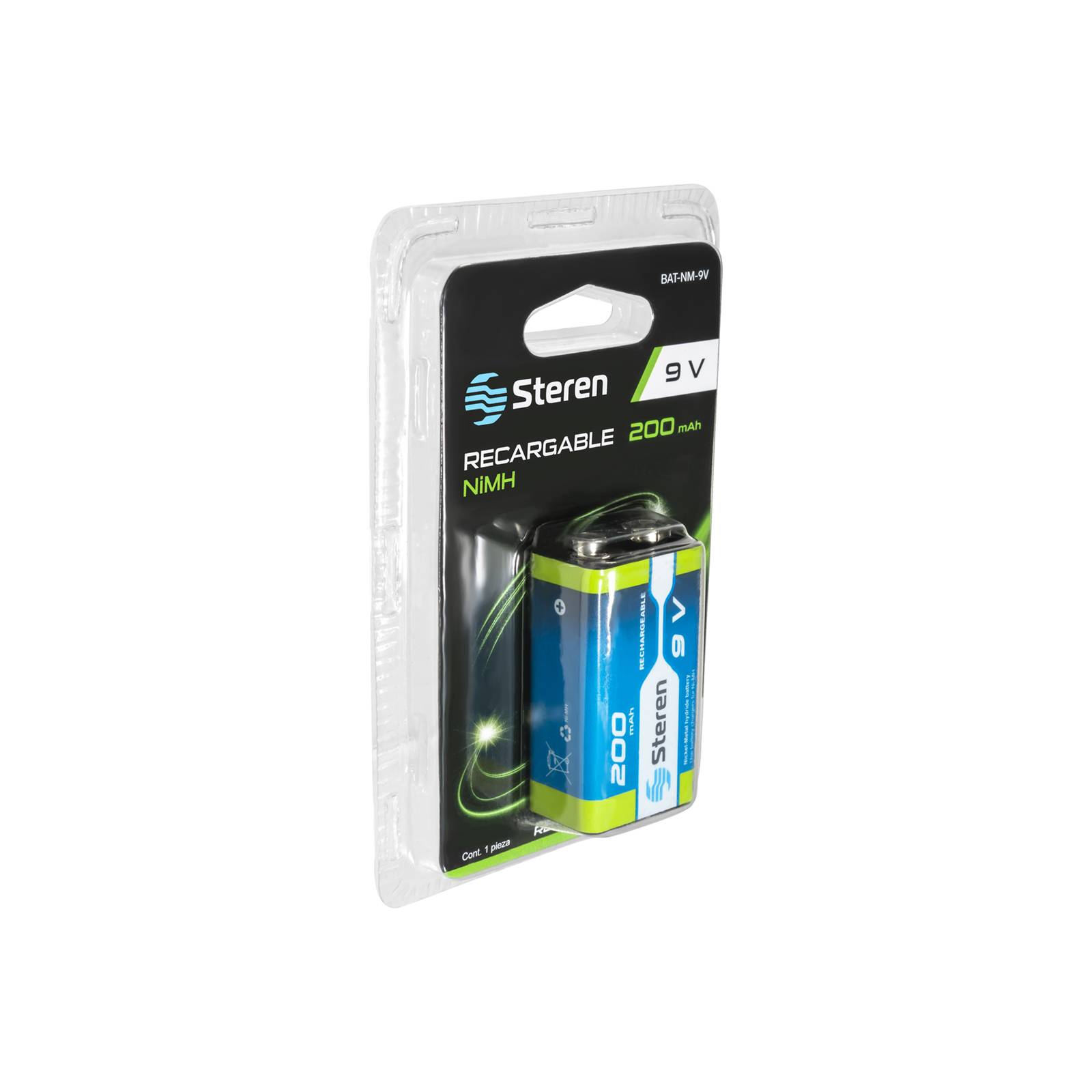 Pila recargable NiMH 9V (cuadrada) 200 mAh