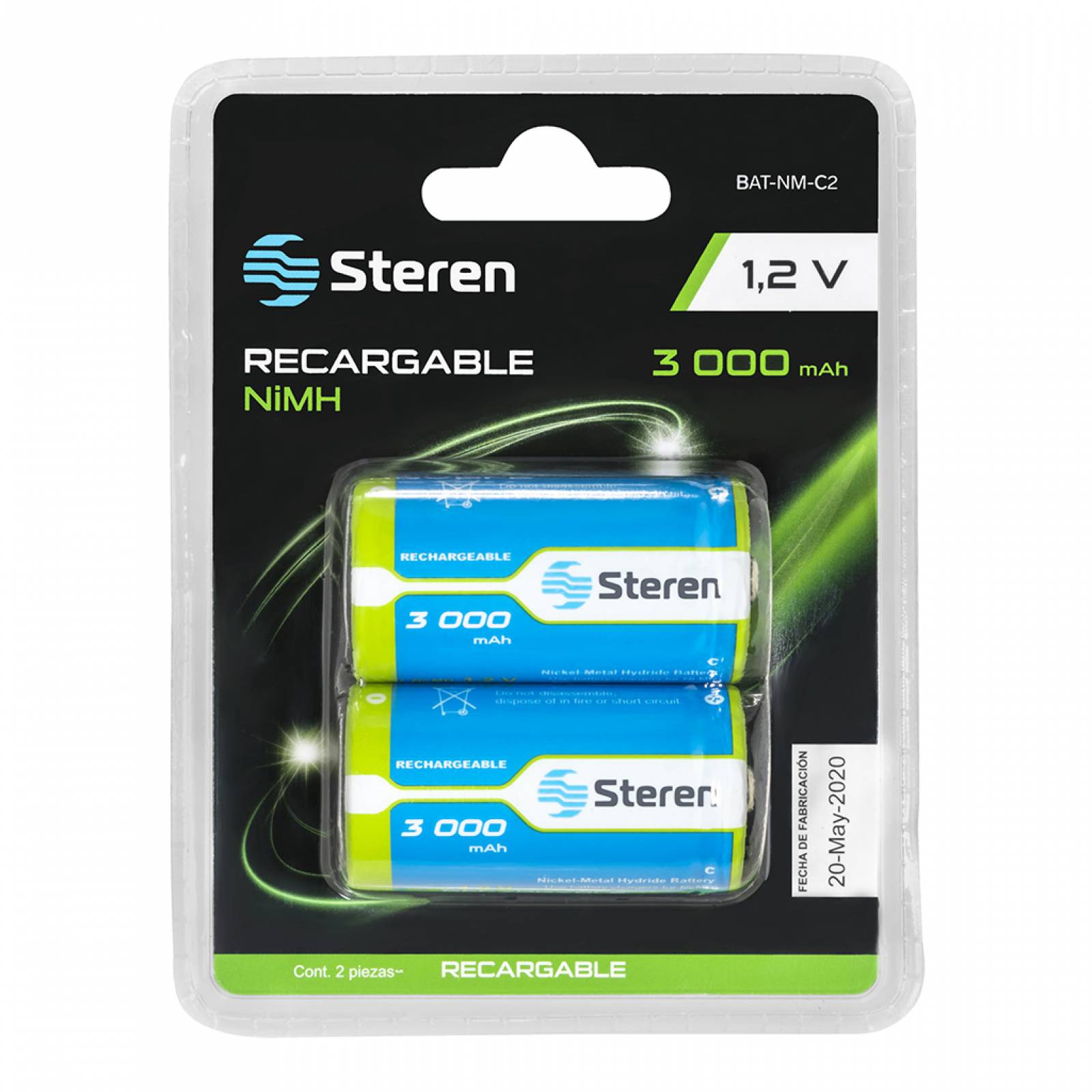 Baterías recargables - 3000 mah / 1,2 v tarjeta de 2 lr14 / c