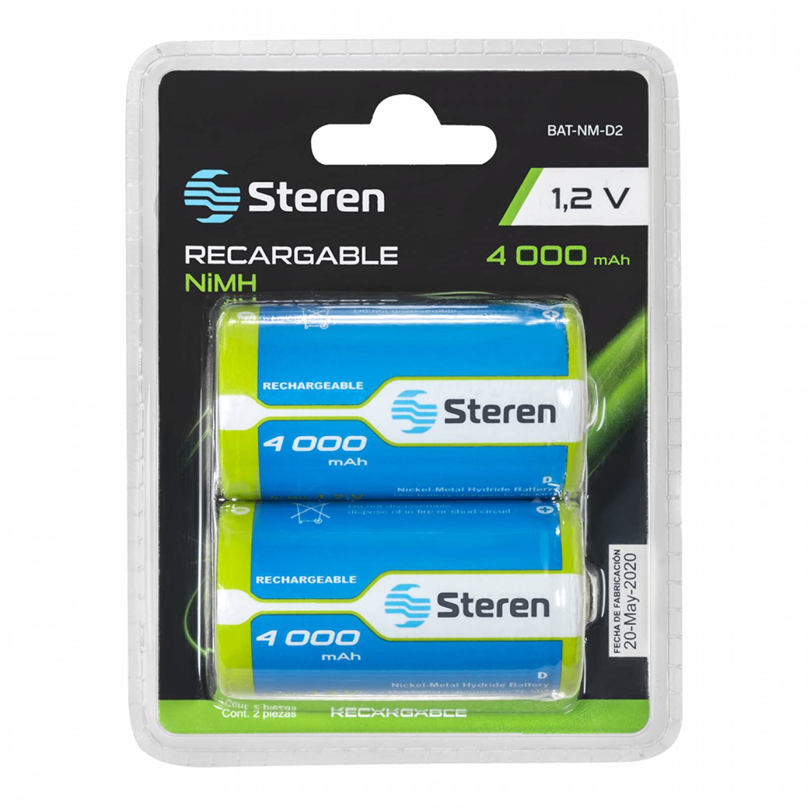 Pack de 2 pilas recargables D NiMH 4000 mAh