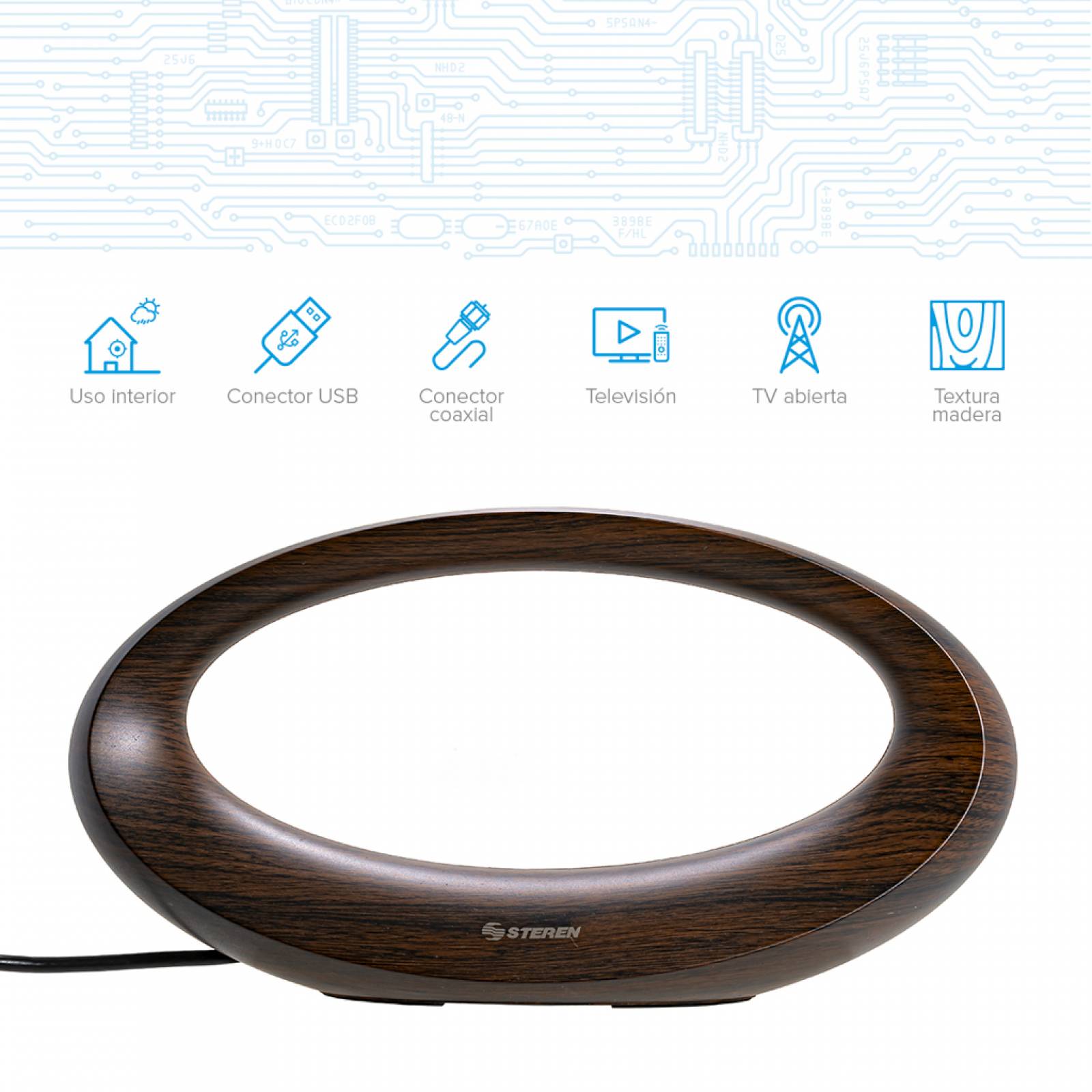 Antena Interior Elíptica Acabado En Madera