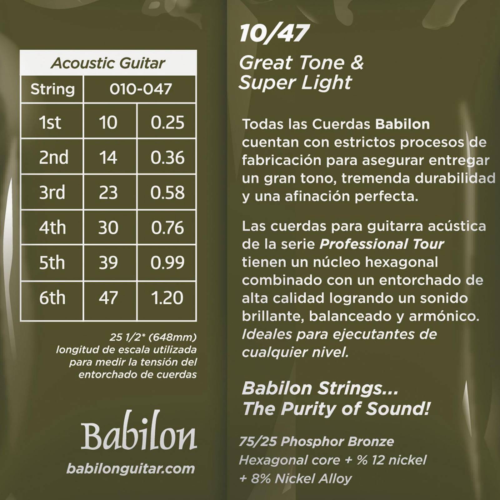 Juego de Cuerdas p/ Guitarra Acústica Phosphor Bronze 10-47