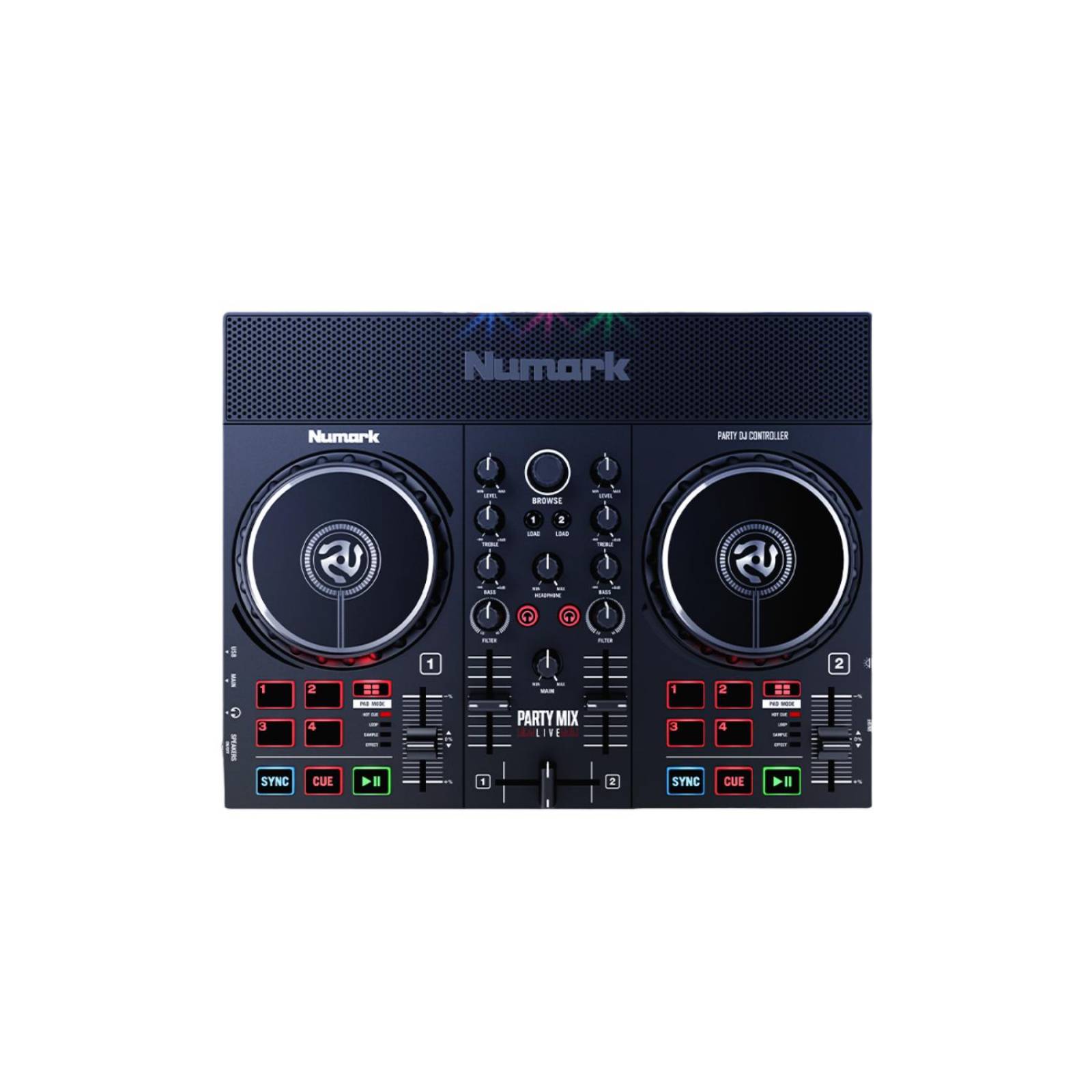 Controlador DJ con Luces y Bocinas PARTYMIX LIVE NUMARK. 