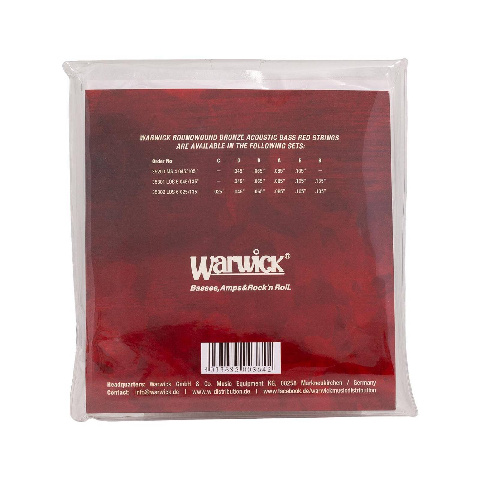Set de 4 Cuerdas para Bajo Acústico 35200 MS 4 045-105 WARWICK 