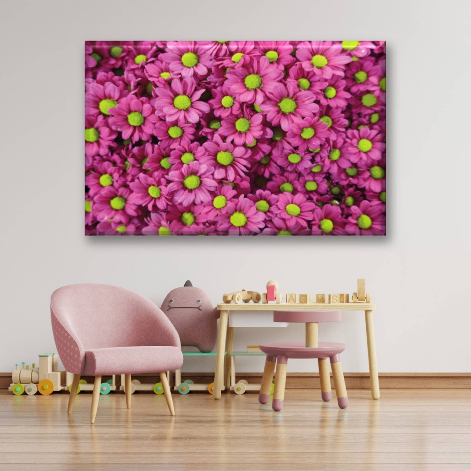 Cuadro Canva Decorativo Margaritas Rosas 90X60 cm
