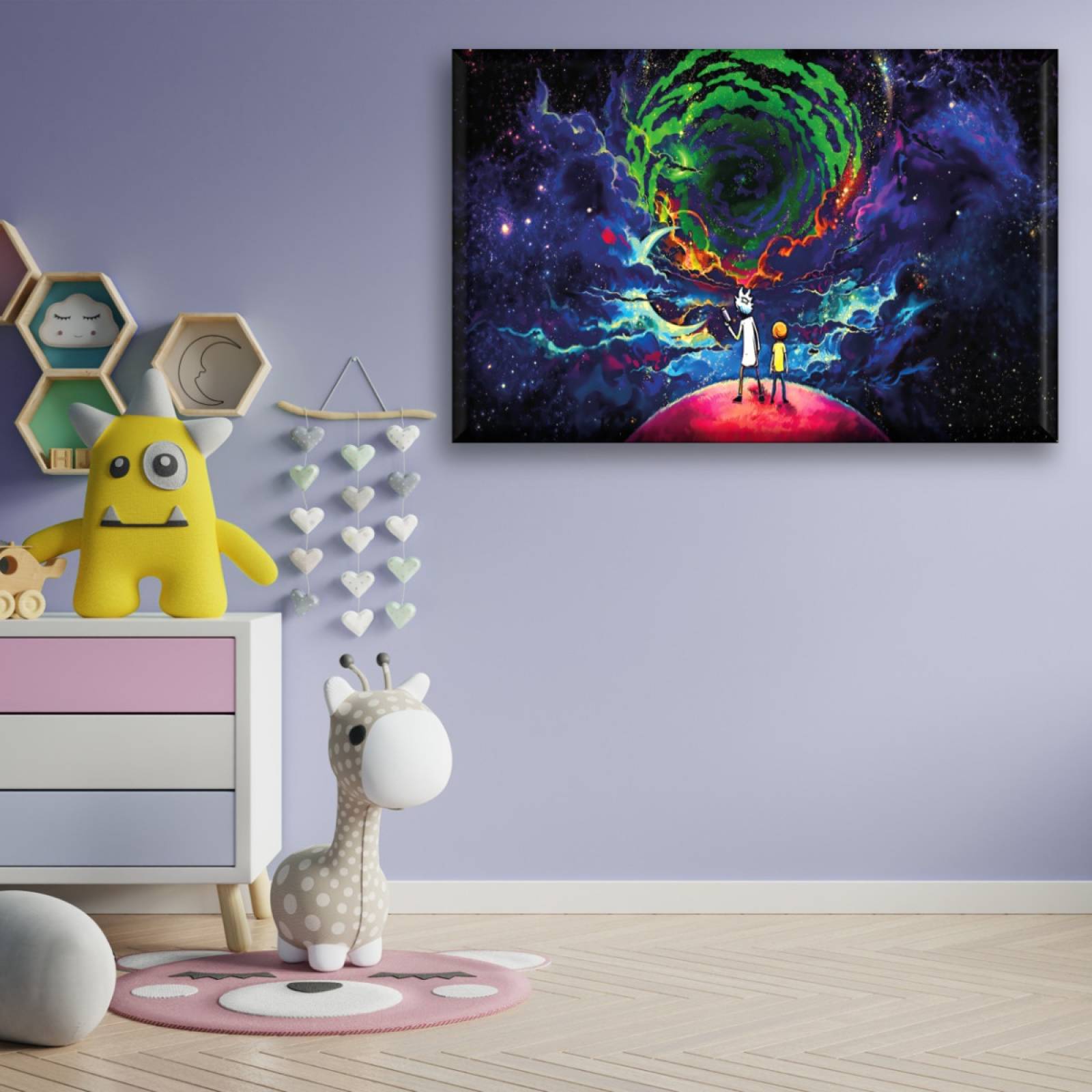 Cuadro Canva Decorativo Rick Y Morty En El Espacio 90X60 cm