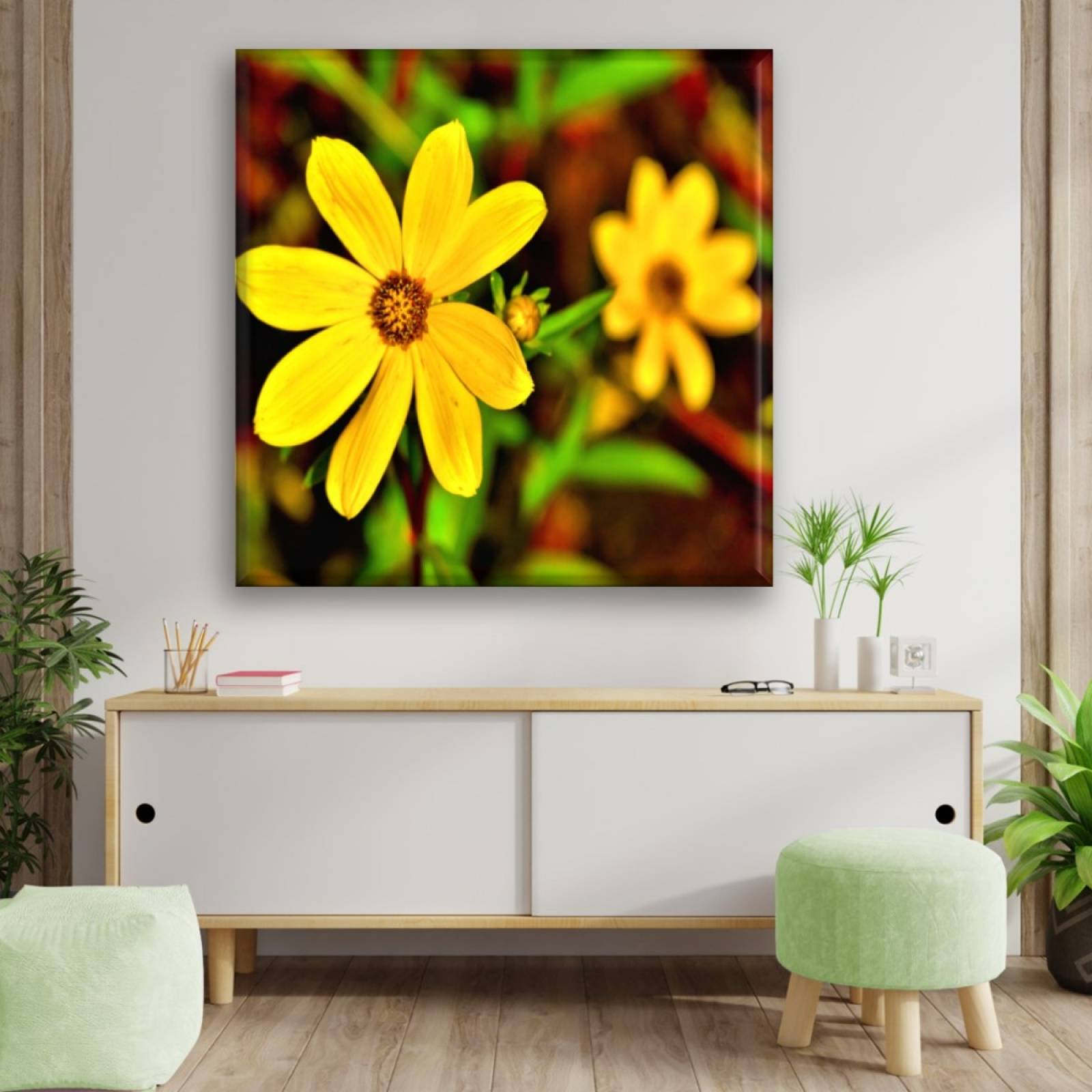 Cuadro Canva Decorativo Margaritas Amarillas 80X80 cm