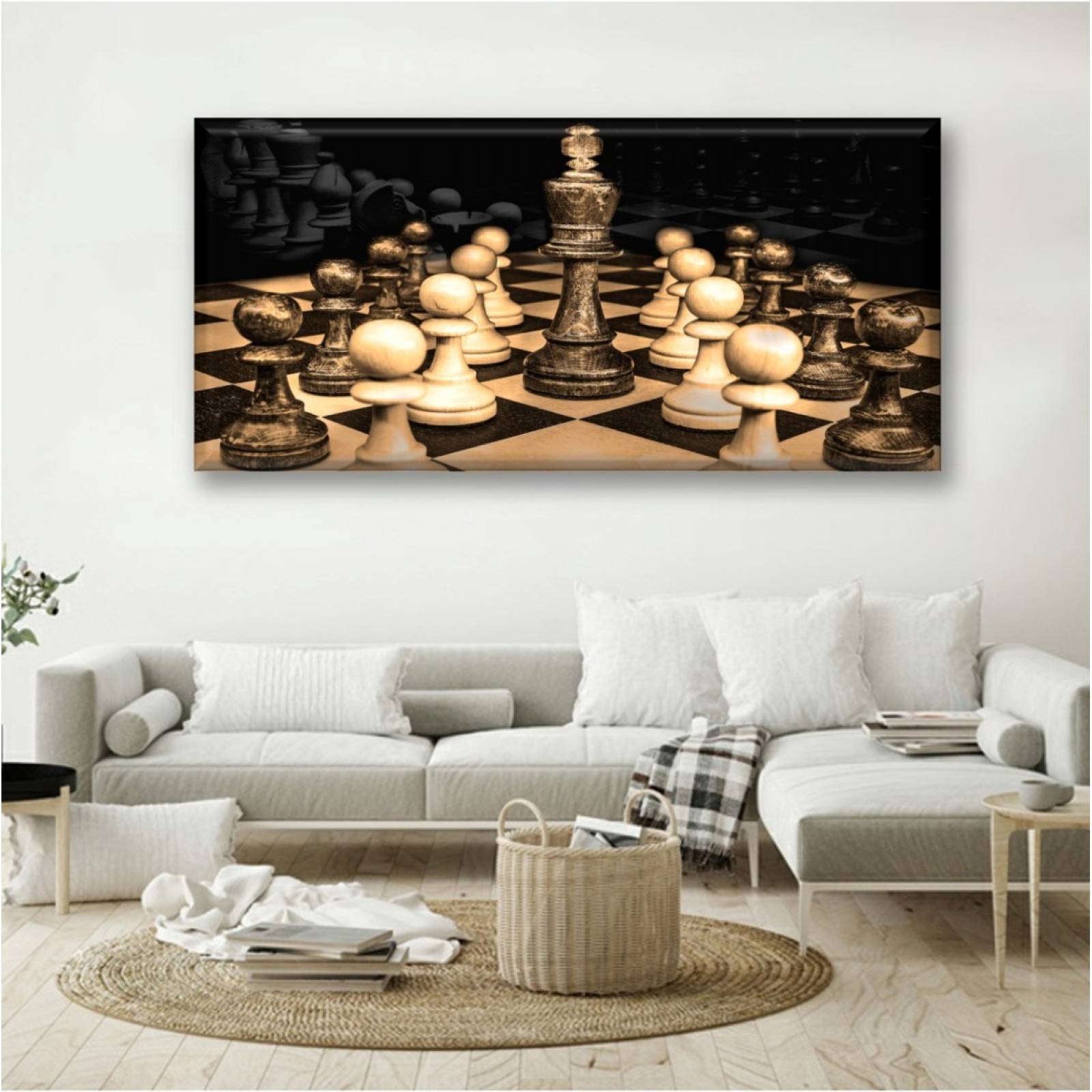 Cuadro Canva Decorativo Tablero De Ajedrez 50X100 cm