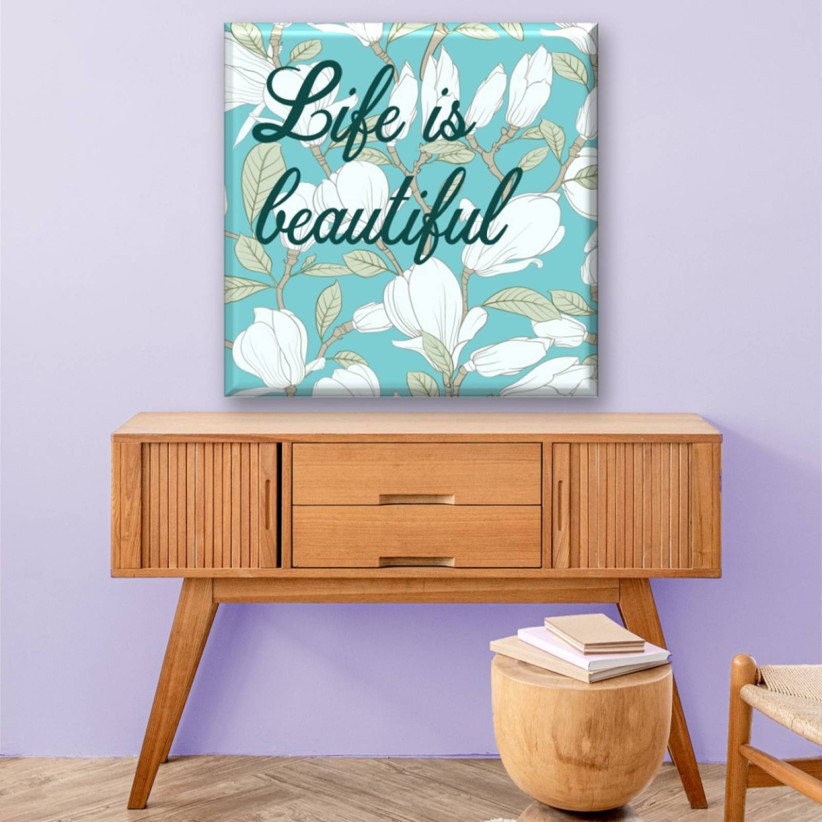 Cuadro Canva Decorativo Flores Ilustración 80X80 cm