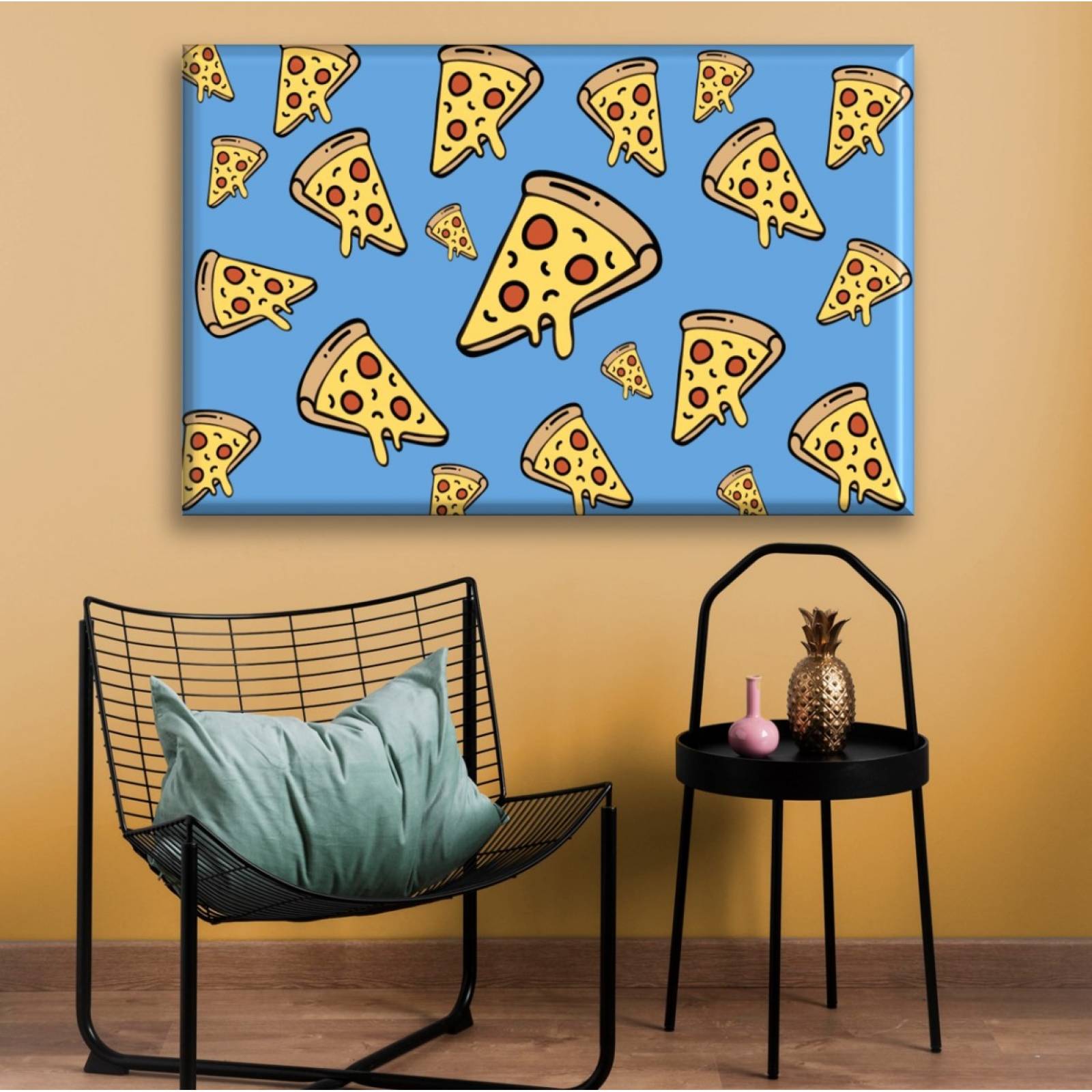Cuadro Canva Decorativo Pizzas Ilustración 90X60 cm