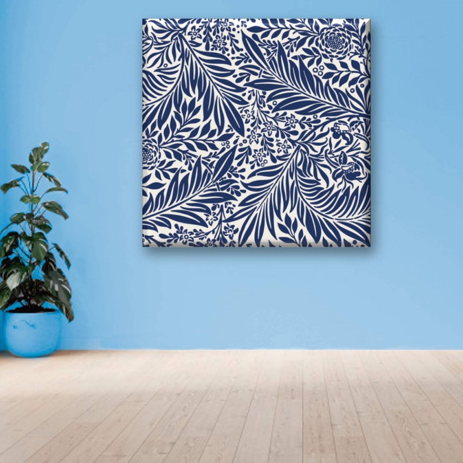 Cuadro Canva Decorativo Hojas Azules 80X80 cm