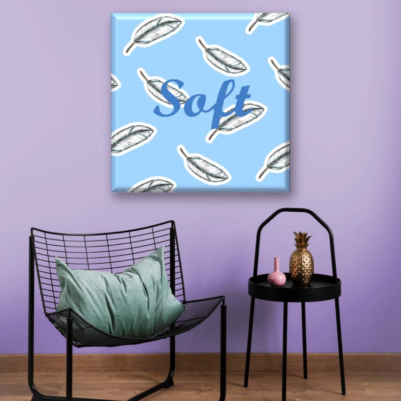 Cuadro Canva Decorativo Plumas Blancas 80X80 cm