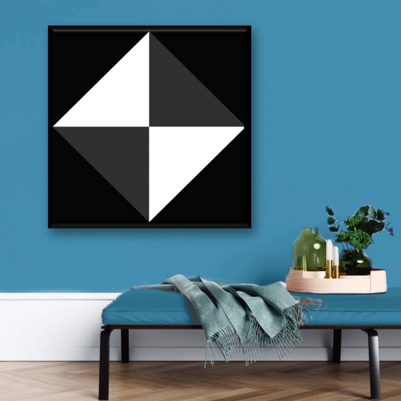 Cuadro Canva Decorativo Rombo Blanco Y Negro 80X80 cm