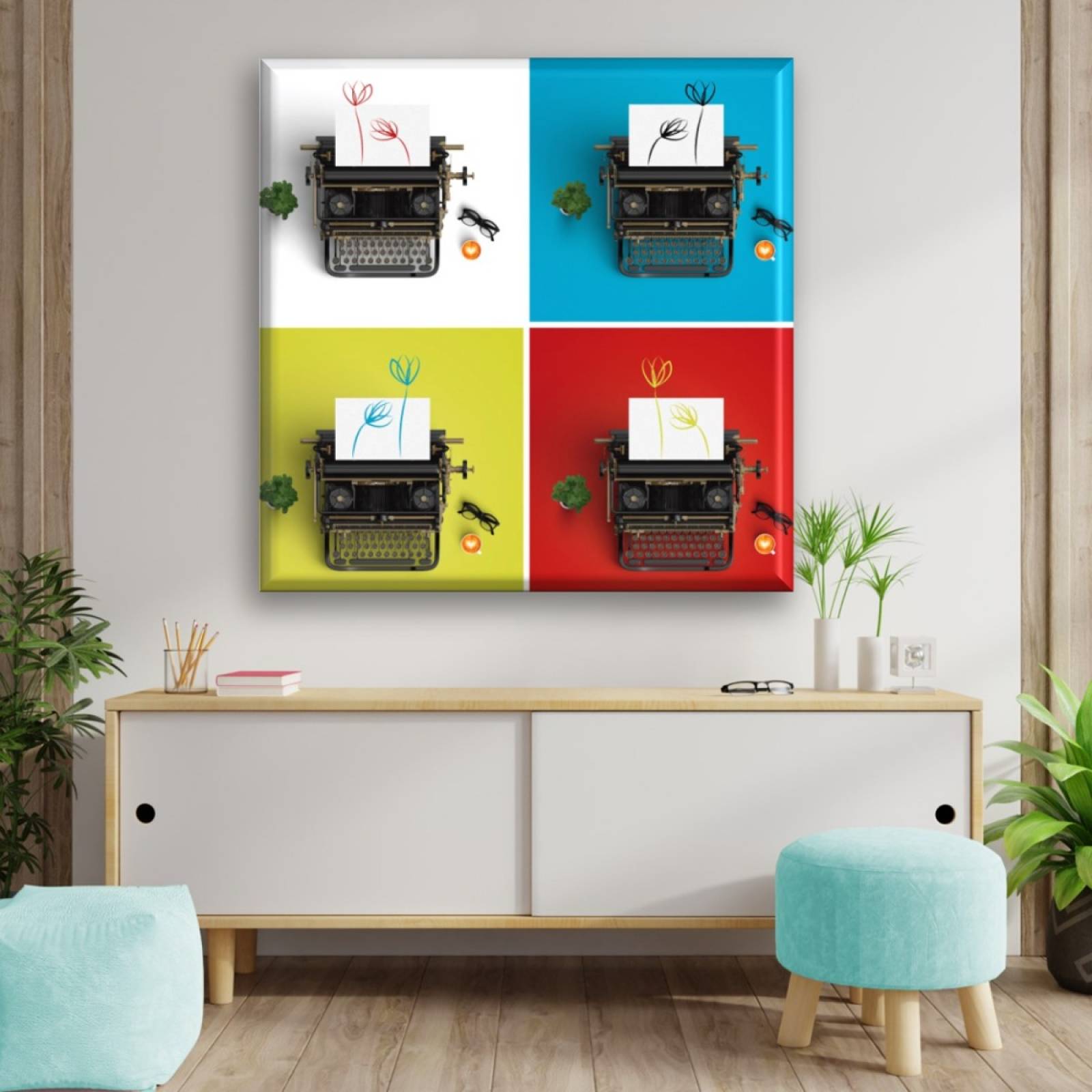 Cuadro Canva Decorativo Maquina De Escribir 80X80 cm