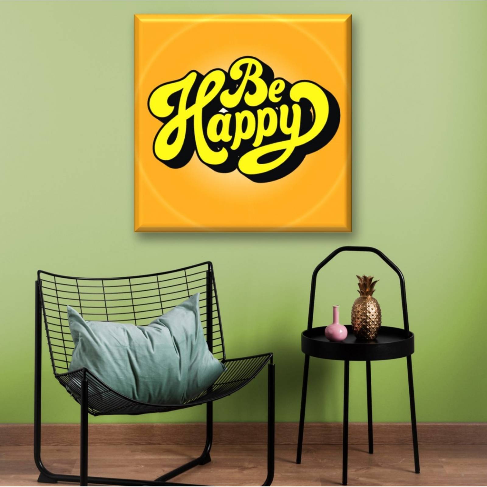 Cuadro Canva Decorativo Feliz Lettering 80X80 cm