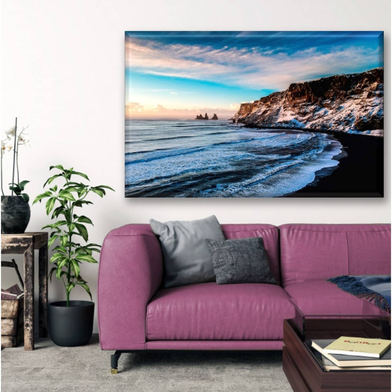 Cuadro Canva Decorativo Playa De Arena Negra 60X40 cm
