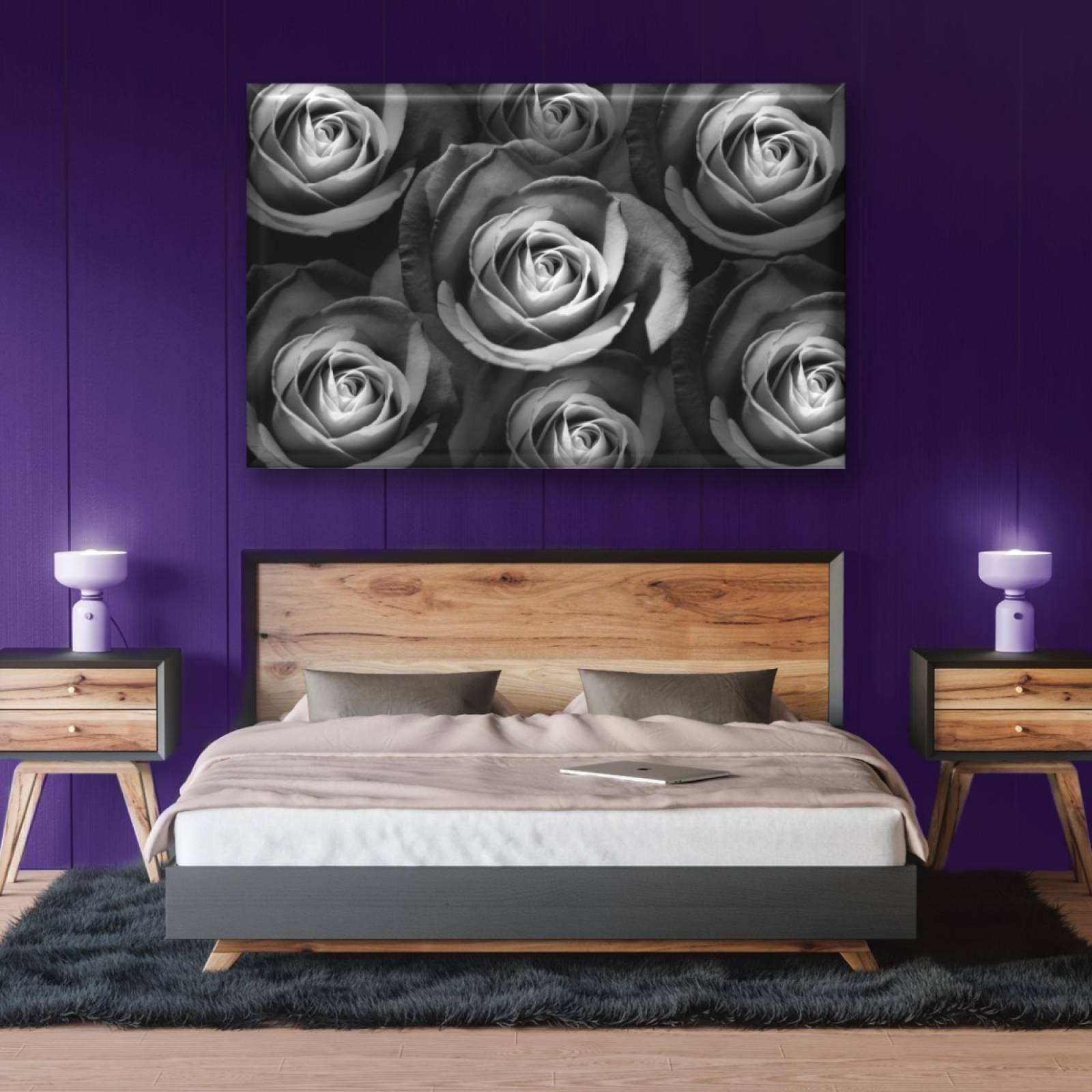 Cuadro Canva Decorativo Rosas Bn 60X40 cm