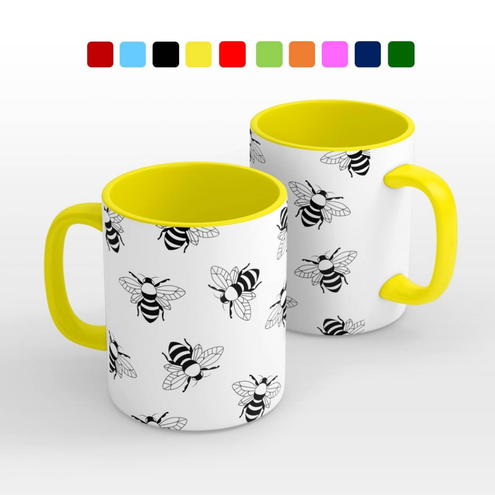 TAZA PERSONALIZADA ABEJAS MODELO INTERIOR Y ASA DE COLOR.
