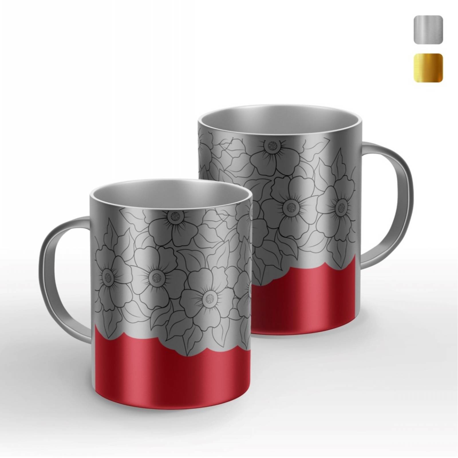 TAZA PERSONALIZADA FLORES CON ROJO MODELO ESPEJO.