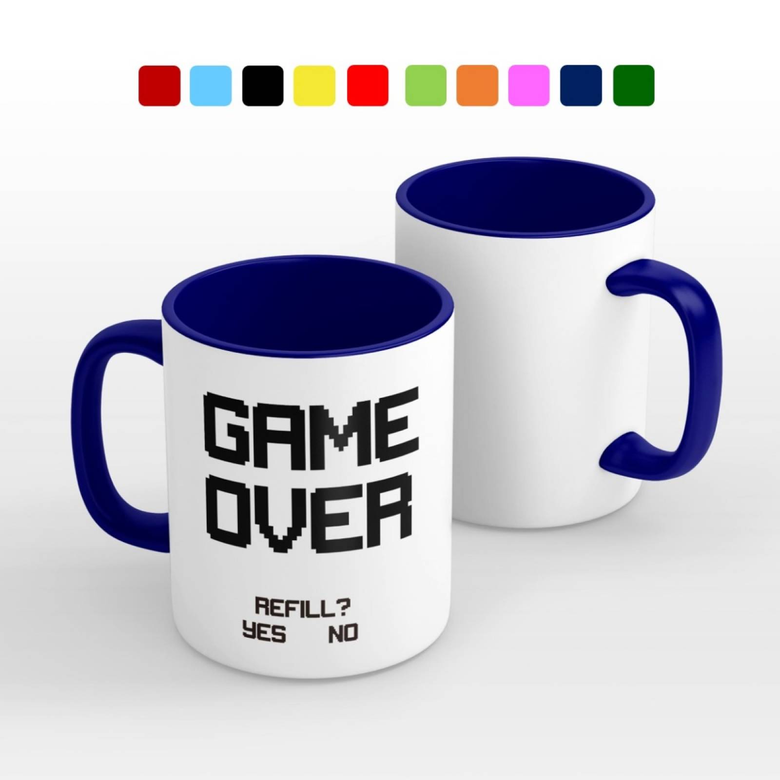 TAZA PERSONALIZADA GAME OVER MODELO INTERIOR Y ASA DE COLOR.
