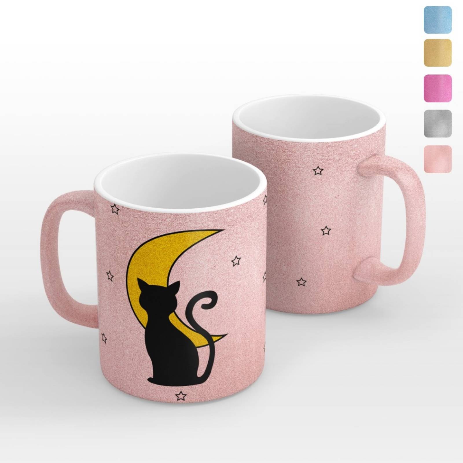 TAZA PERSONALIZADA GATO EN LA LUNA MODELO GLITTER.
